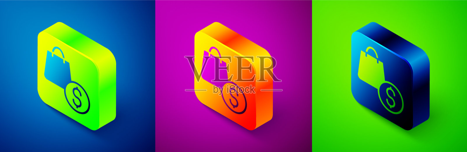 等距购物袋和美元图标孤立上图标素材