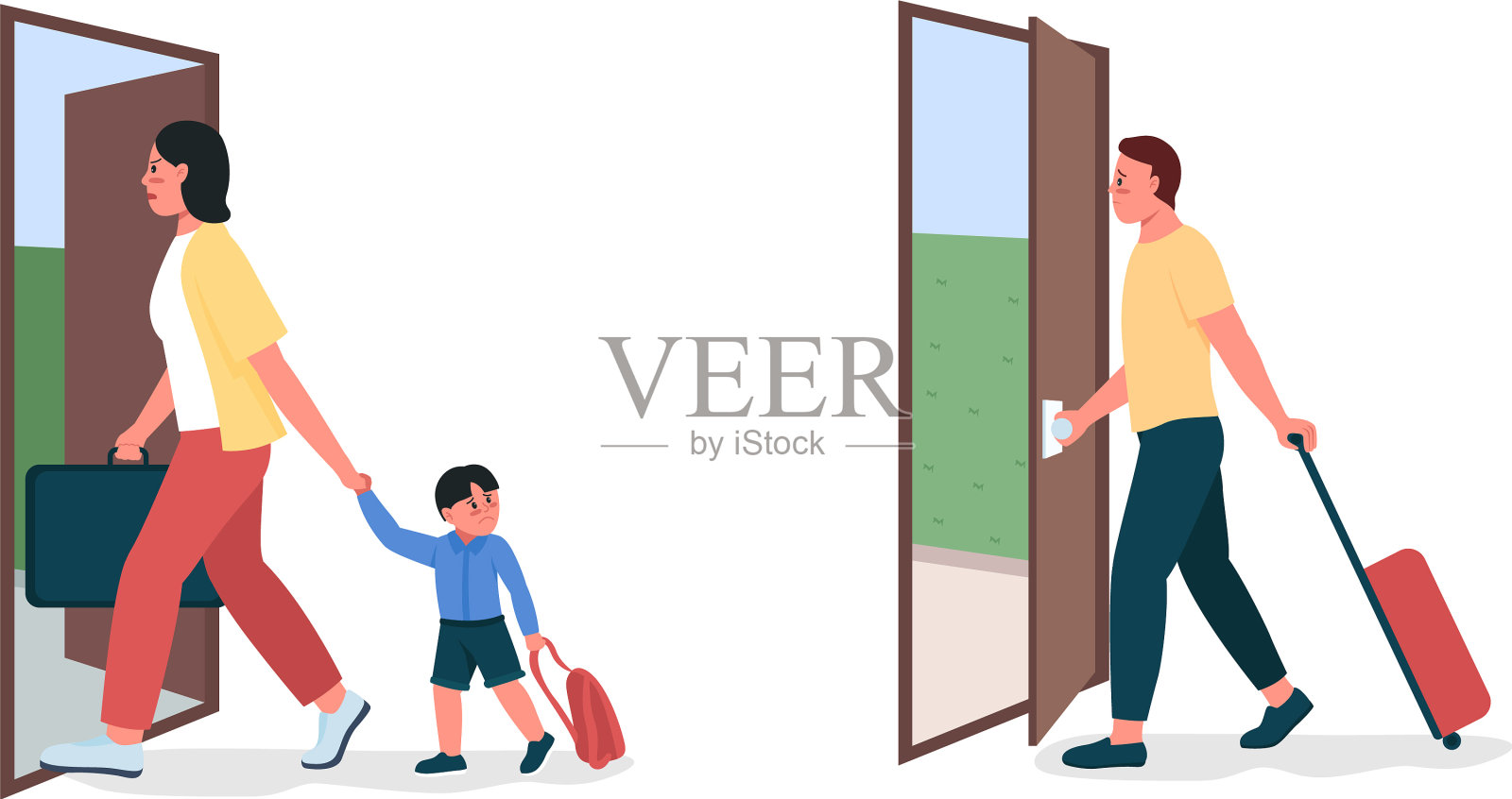 母亲父亲留下平颜色详细插画图片素材