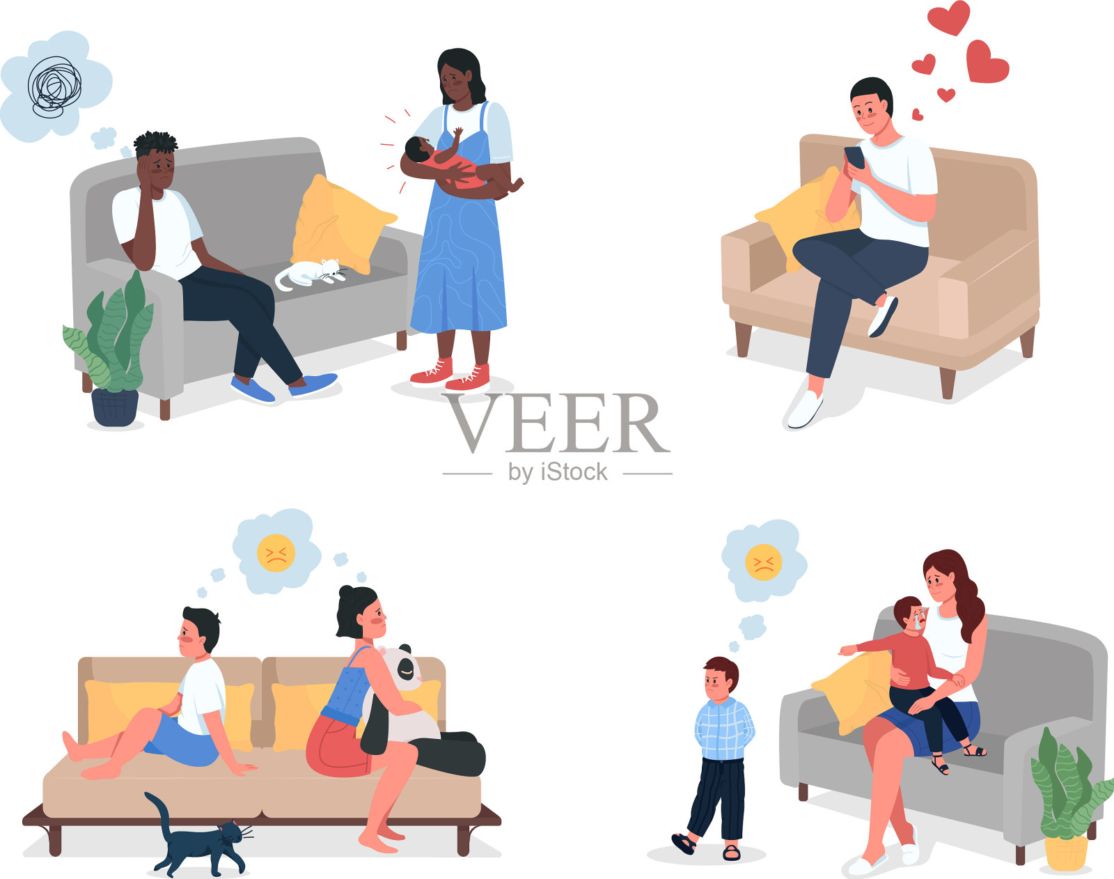 家庭关系平彩问题详细说明插画图片素材