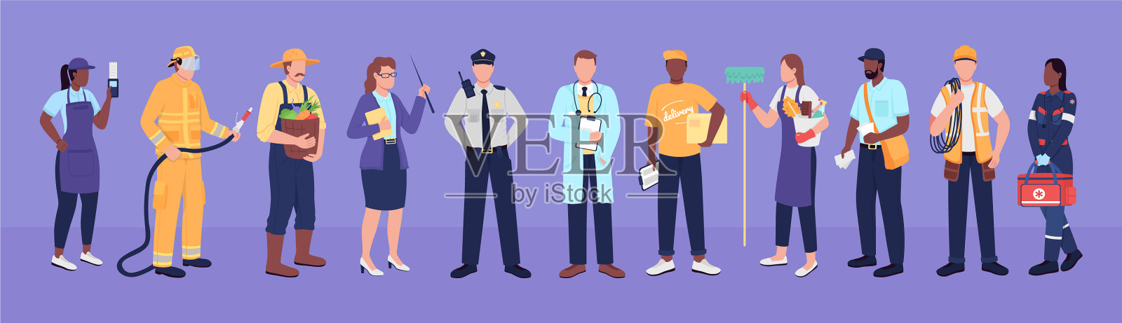 关键工人平色无面人物插画图片素材