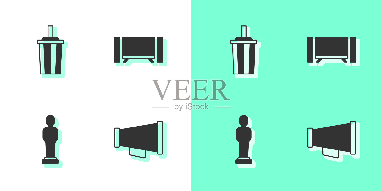 设置扩音器，纸玻璃和水电影图标素材