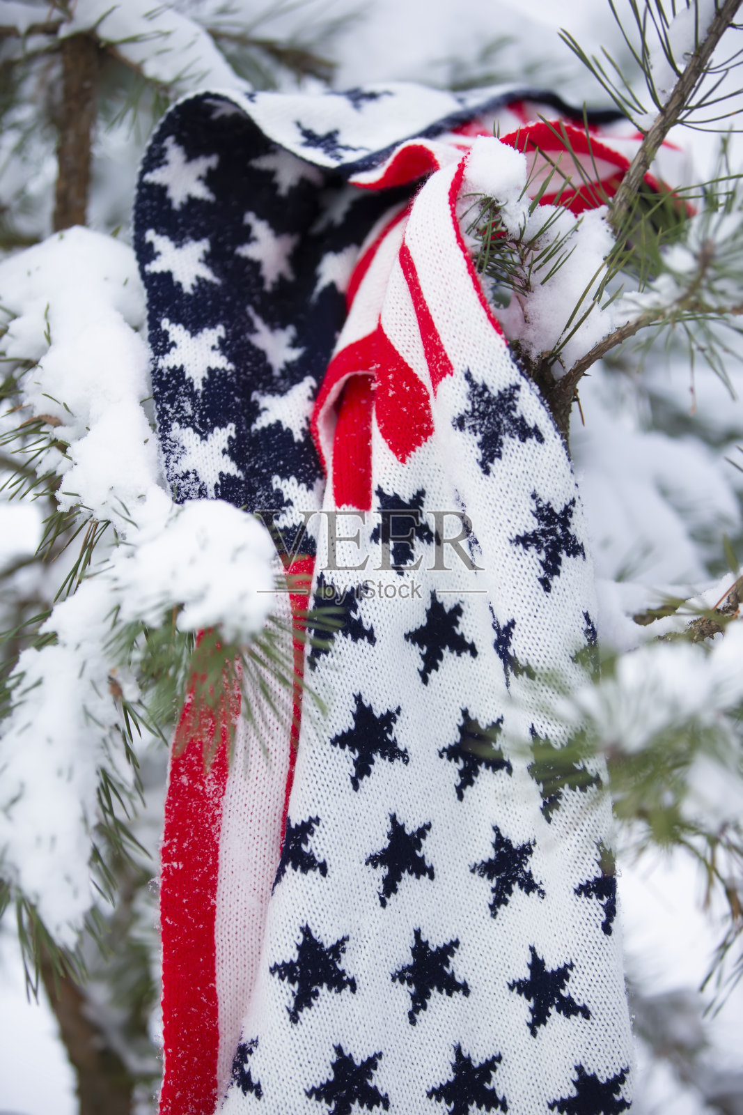 针织围巾与美国国旗的印花照片摄影图片