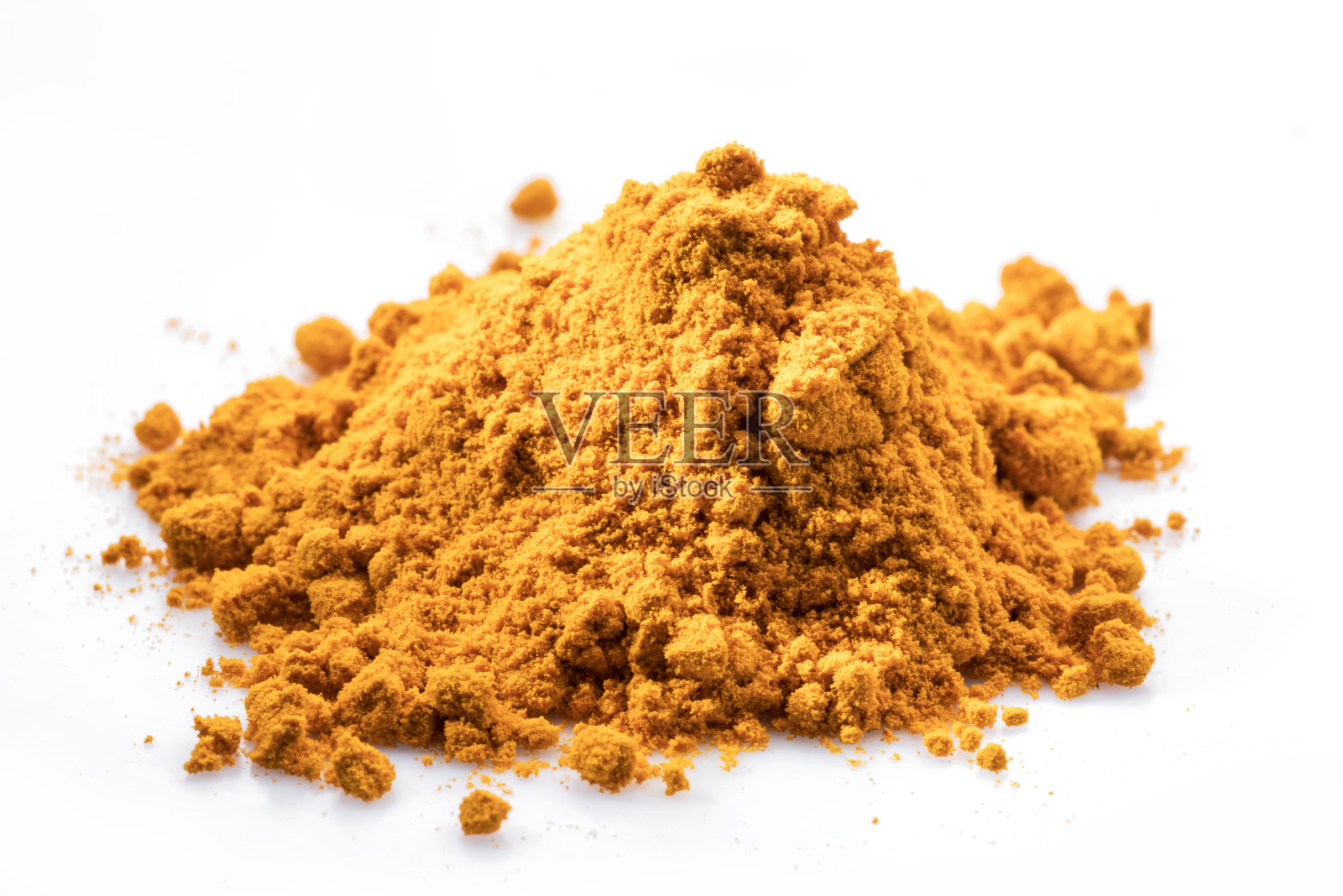 姜黄粉姜黄粉或姜黄粉，常用作香料或染料孤立的白色背景。照片摄影图片