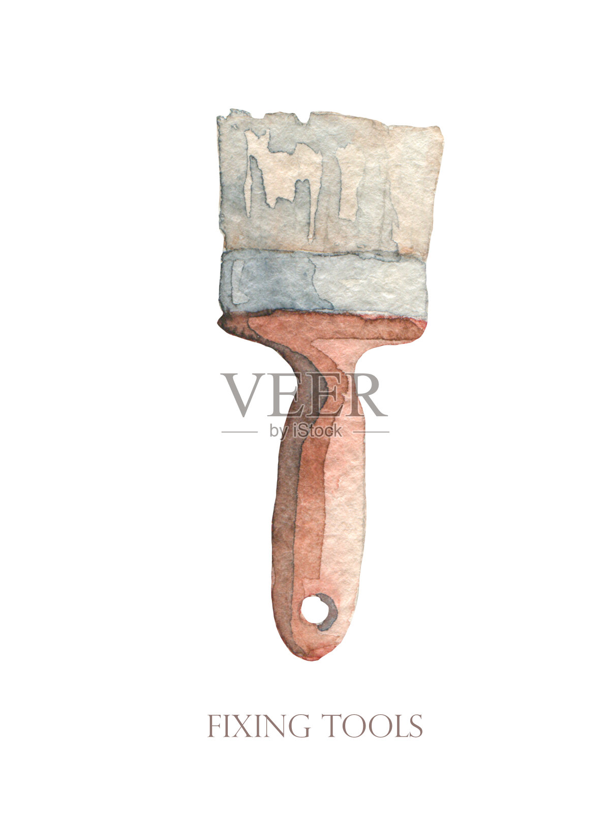 收藏水彩工具:切割机、螺丝刀、钳子、活动扳手、螺栓、螺丝、螺母、透明胶带、卷尺、锤子、销钉插画图片素材