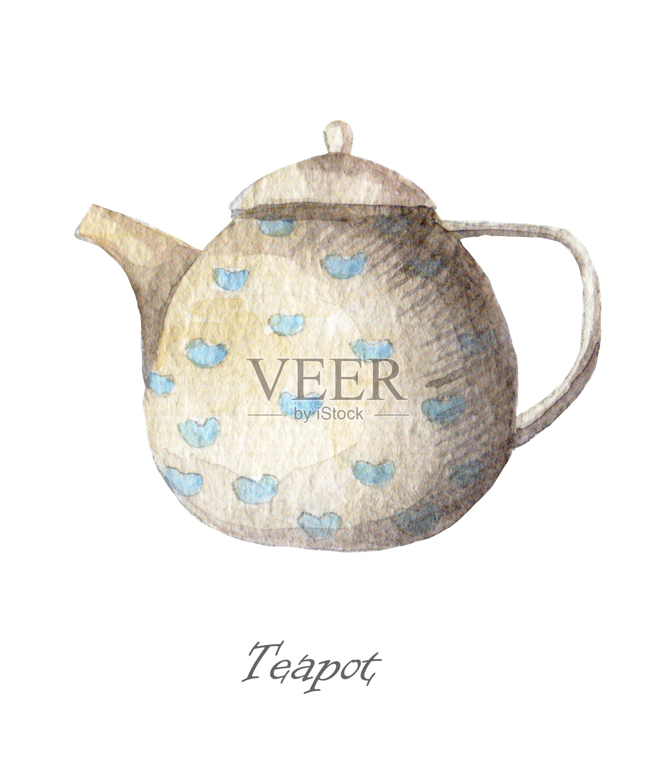 水彩图像的水彩瓷器和陶瓷茶壶的各种形状和颜色设计元素图片