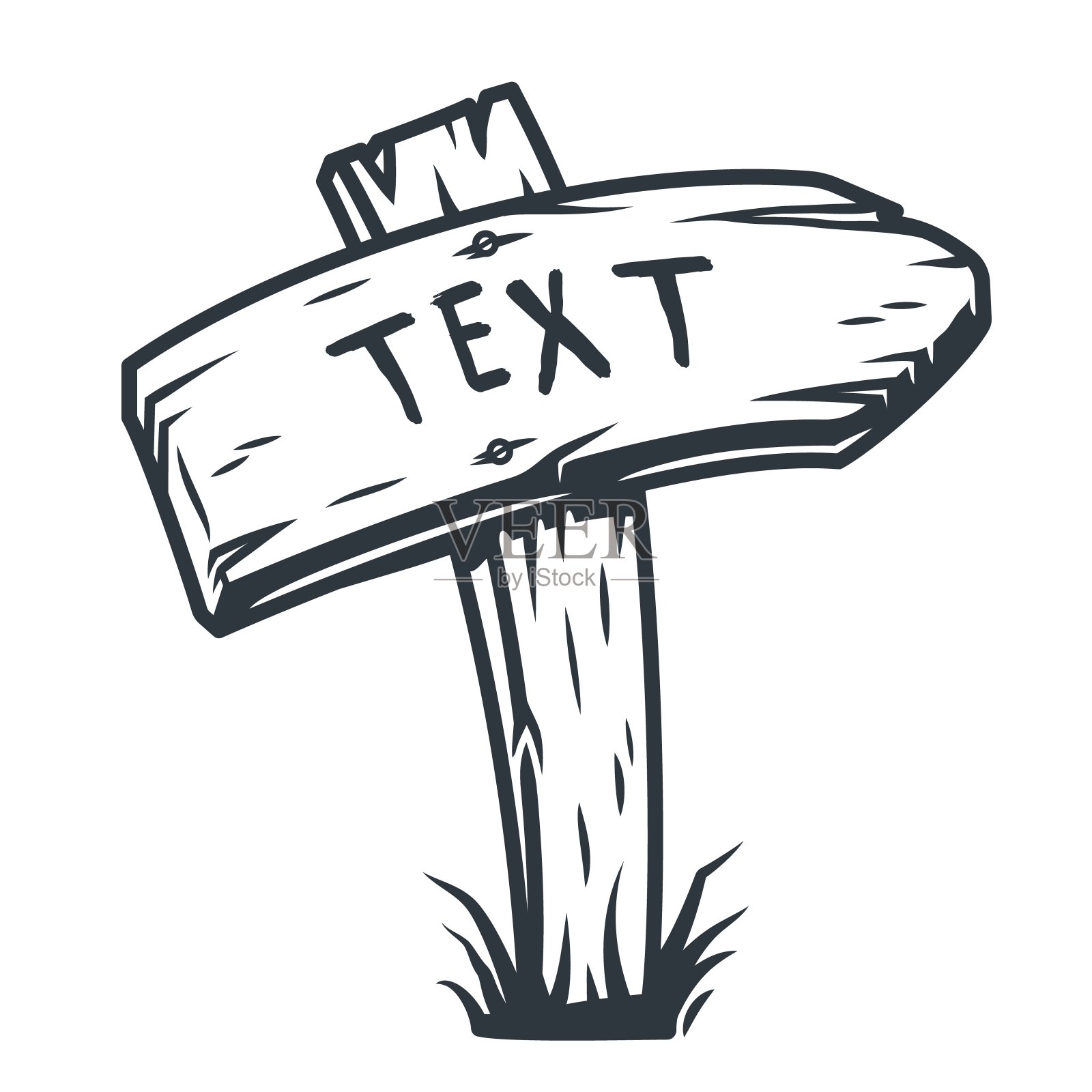 木制标志指针与铭文露营插画图片素材