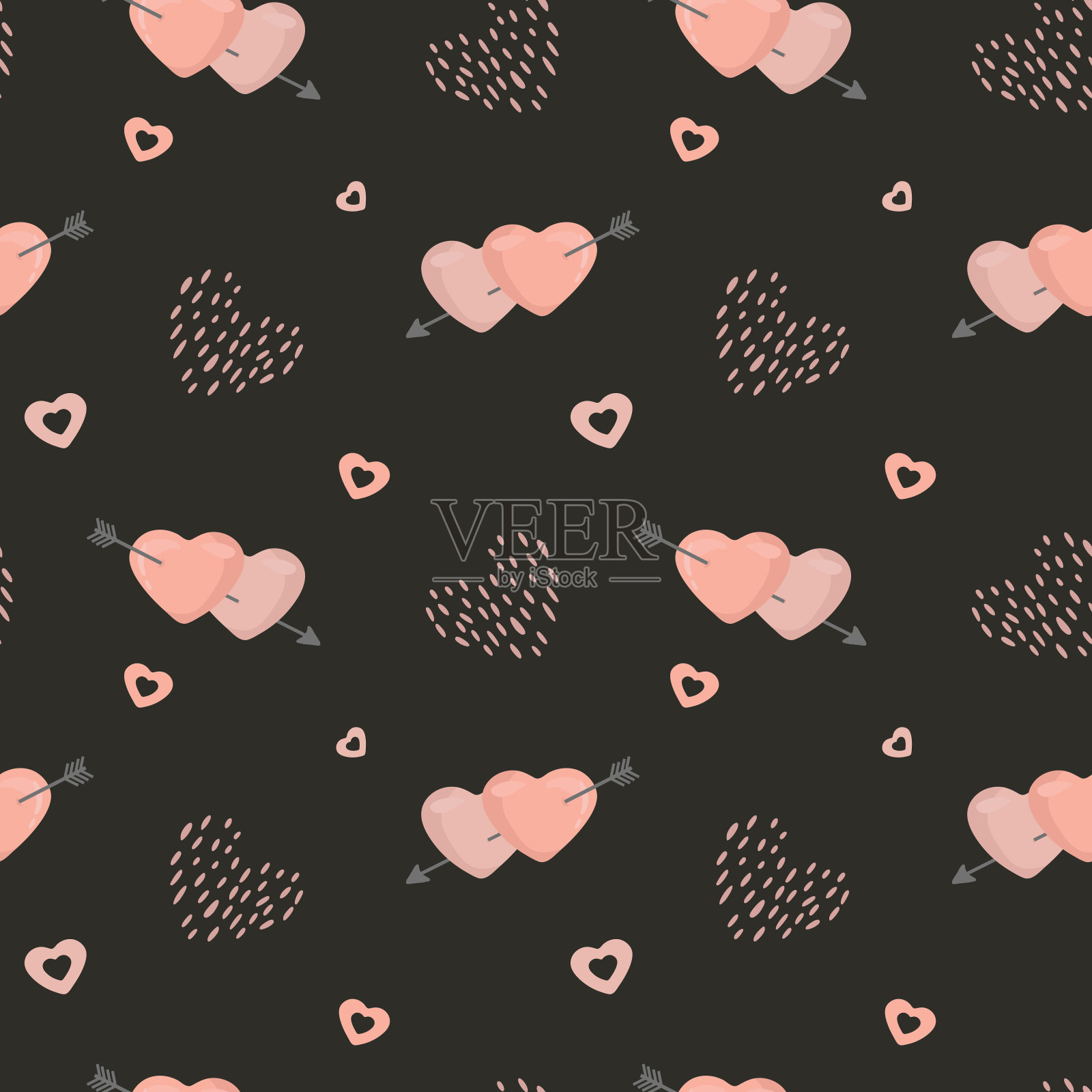 可爱的心形图案。向量节日背景。情人节。礼品包装，印花，布料，可爱的背景卡。插画图片素材