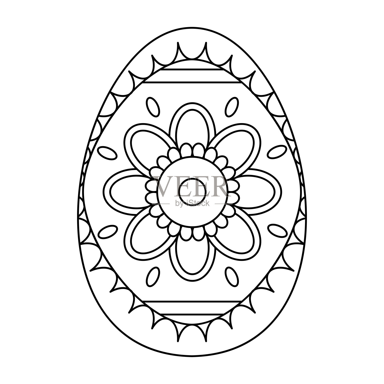 复活节彩蛋与花卉装饰的孤立轮廓插画图片素材