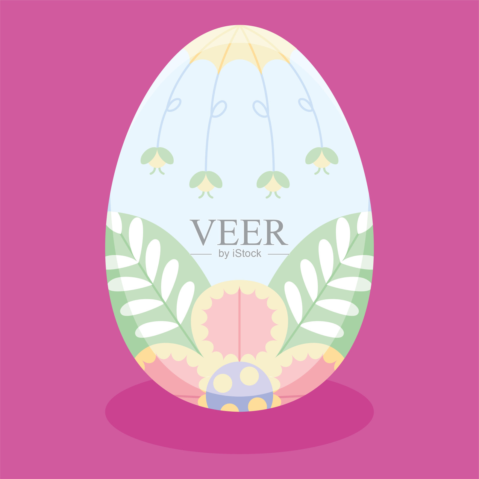 孤立的复活节彩蛋与花卉装饰上柔和的颜色插画图片素材