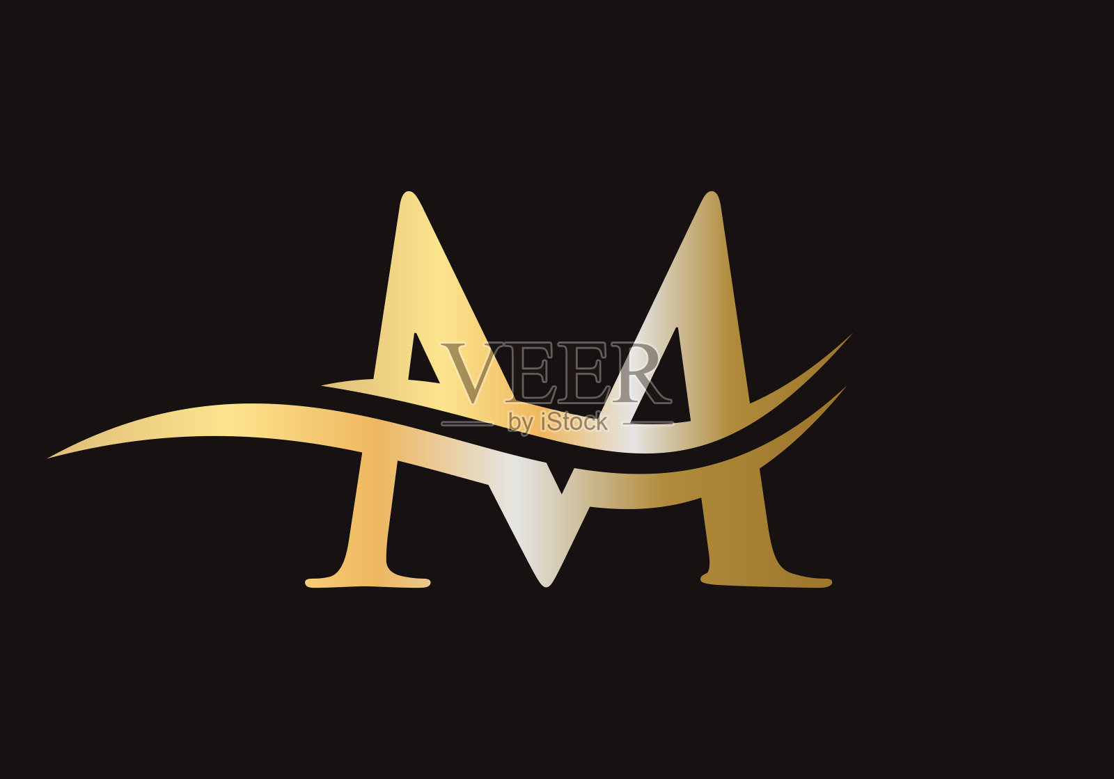 字母M标志标志设计与水波概念。M标志设计矢量模板插画图片素材