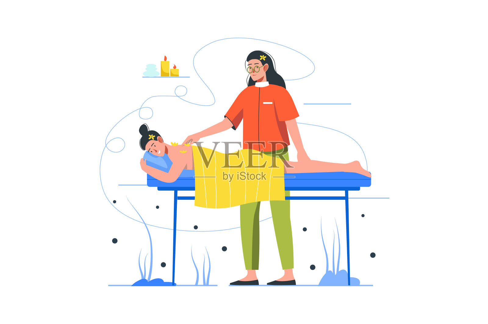 水疗沙龙的身体治疗现代平面概念插画图片素材