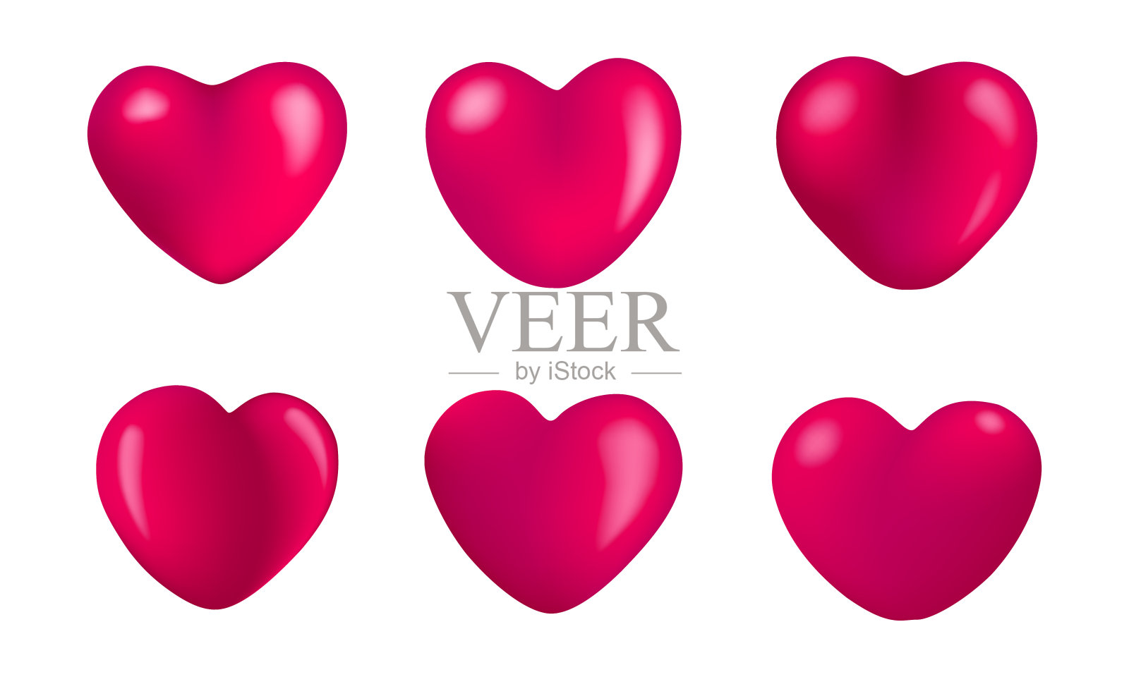 情人节设计元素，3d逼真的心形图标集插画图片素材