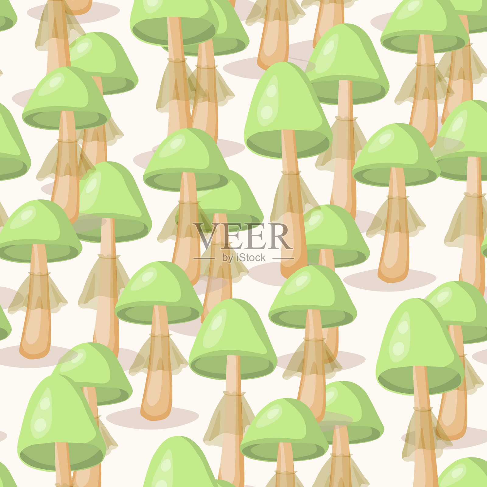 无缝图案与蘑菇在白色背景。可爱的仙女蘑菇。现代矢量插图包装，旗帜，卡片，织物，其他设计。食品的概念插画图片素材