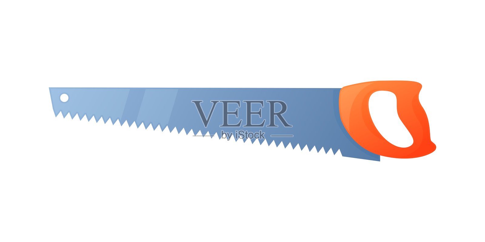 矢量插图钢锯与橙色处理孤立在白色背景。木匠或修理工手锯矢量图标在平面卡通风格。施工工具。用于切割金属和树木的锯。插画图片素材