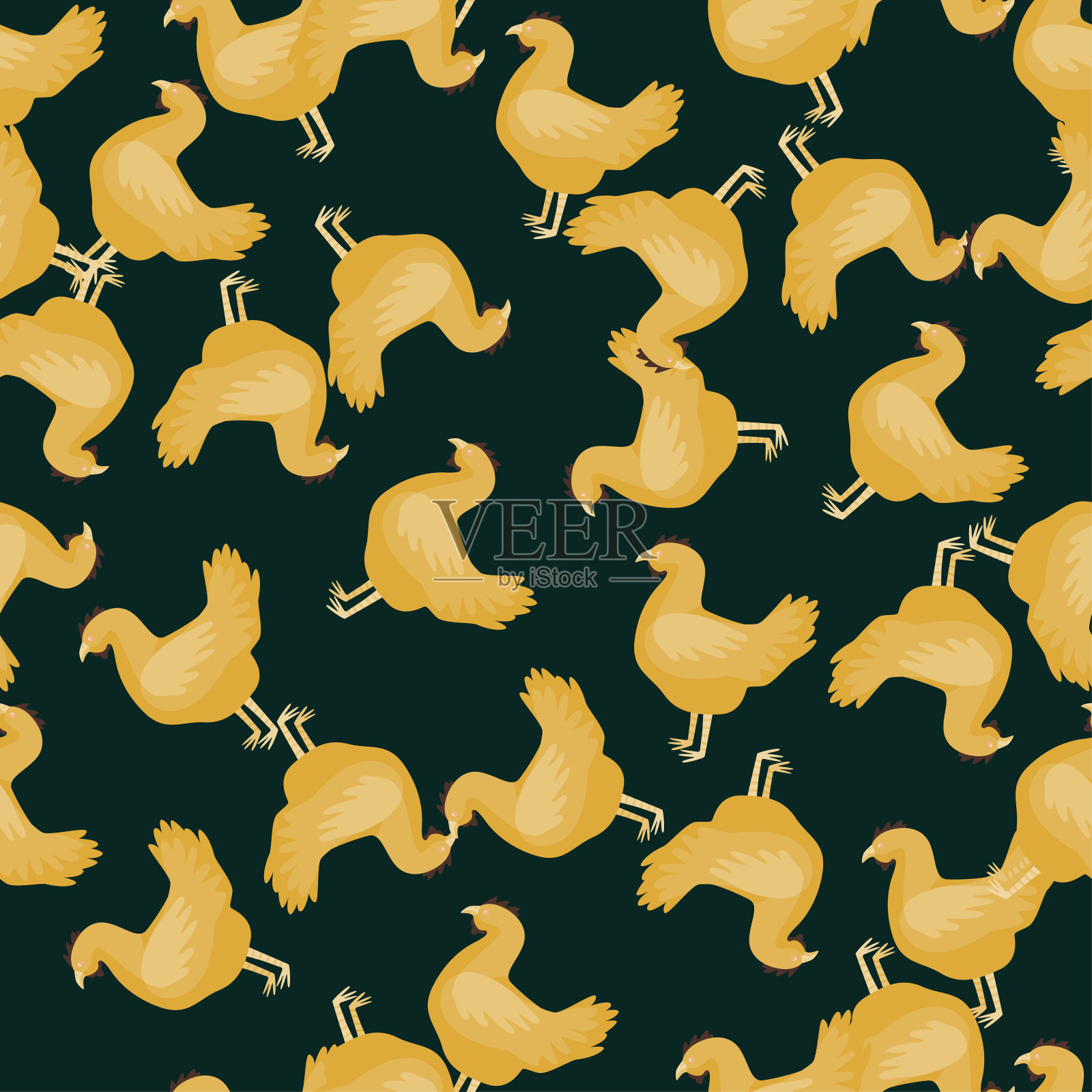 无缝图案的母鸡。家畜在彩色的背景。矢量插图的纺织品。插画图片素材