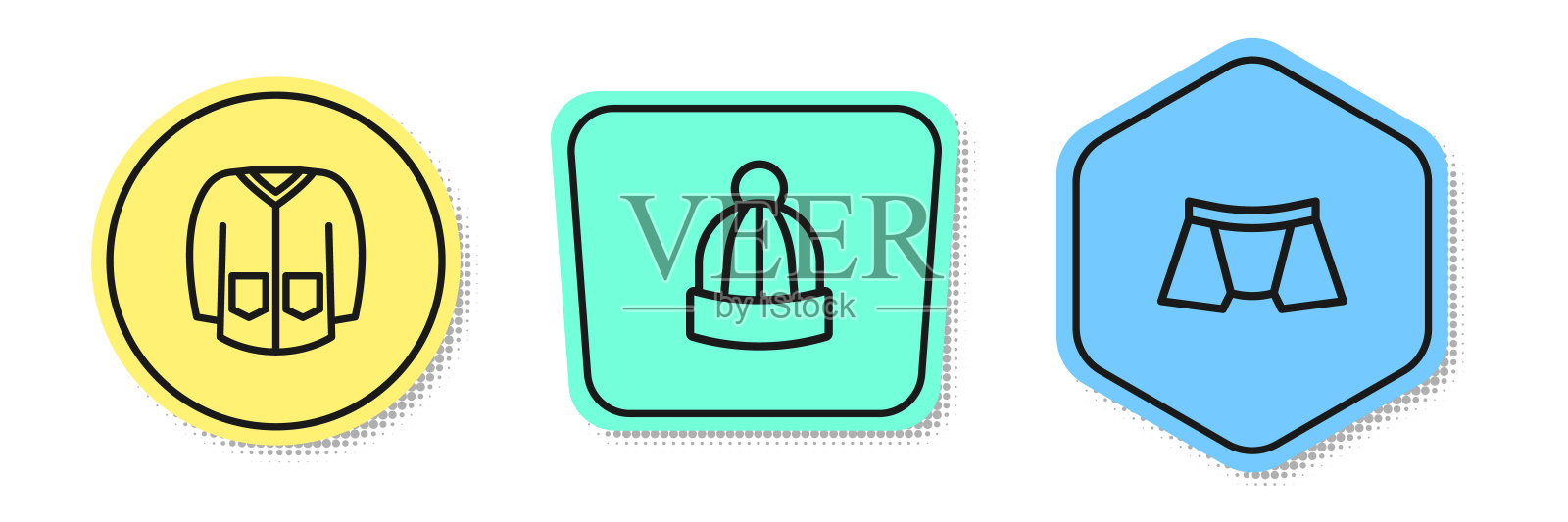 套线毛衣，冬季帽子和男士内裤。颜色的形状。向量插画图片素材