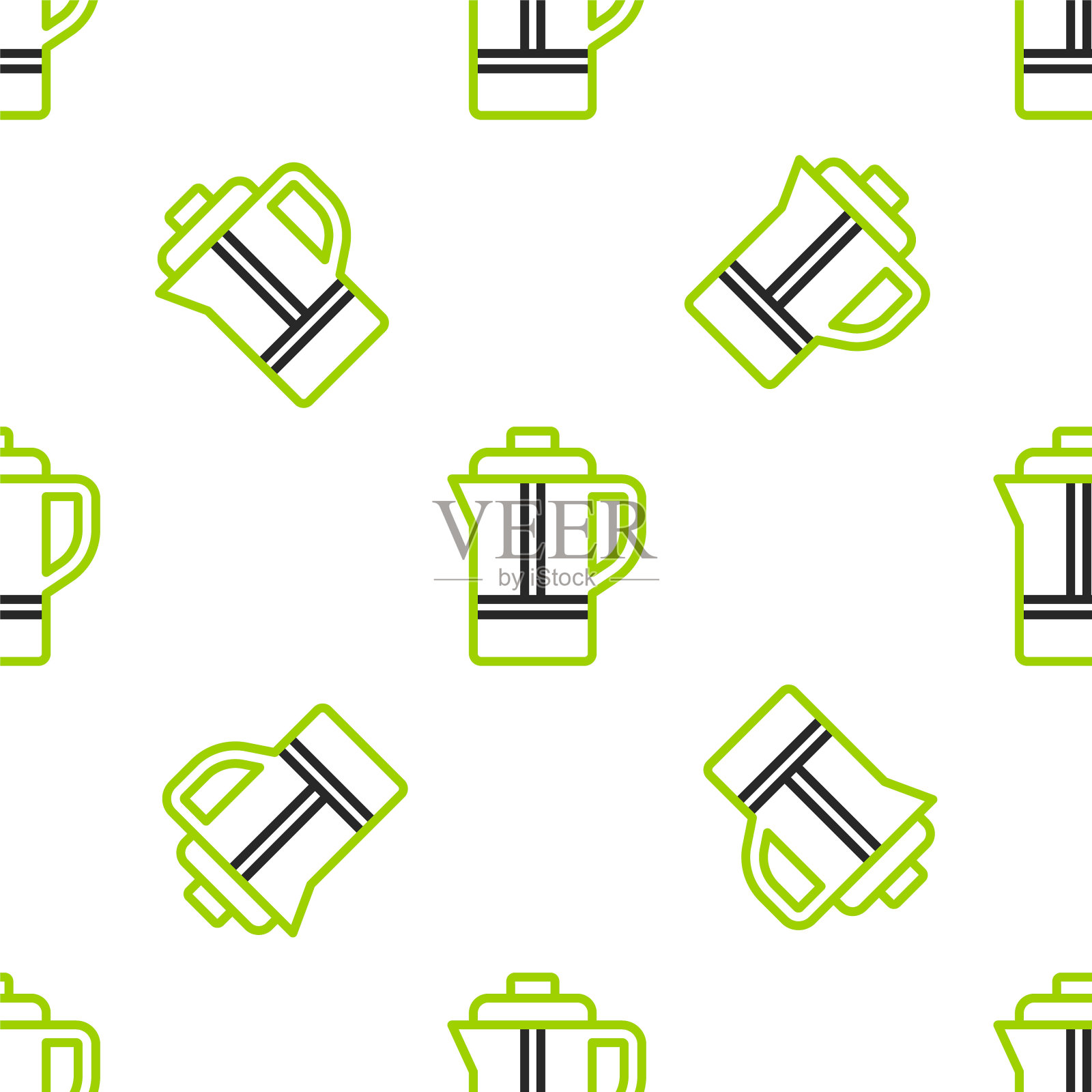 线茶壶图标孤立无缝图案上的白色背景。向量插画图片素材