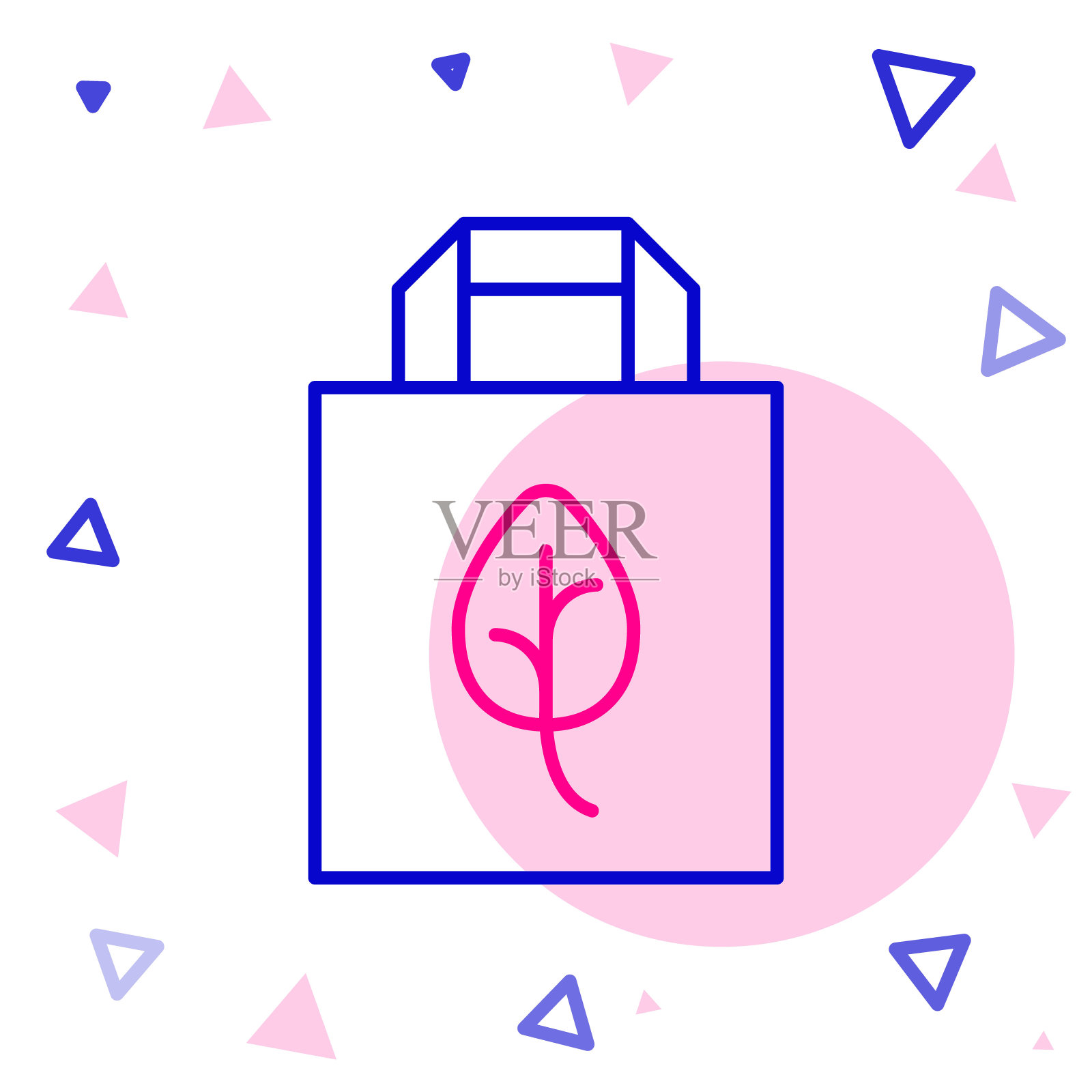 线纸购物袋与回收图标孤立在白色背景。有回收标志的袋子。色彩斑斓的轮廓的概念。向量插画图片素材