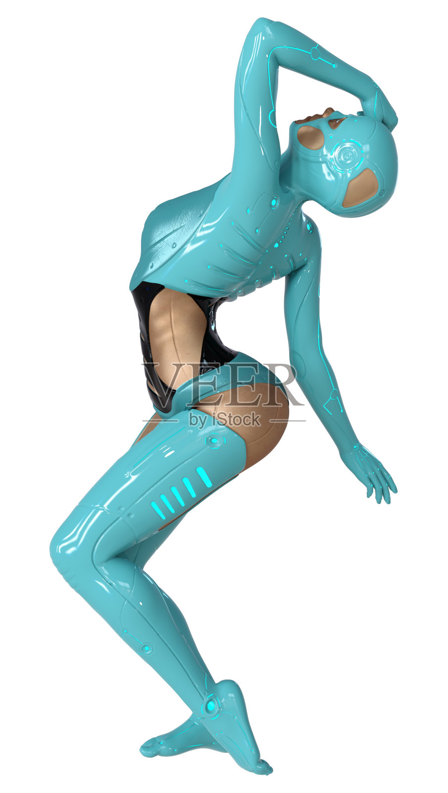 3D渲染女性机器人在白色照片摄影图片