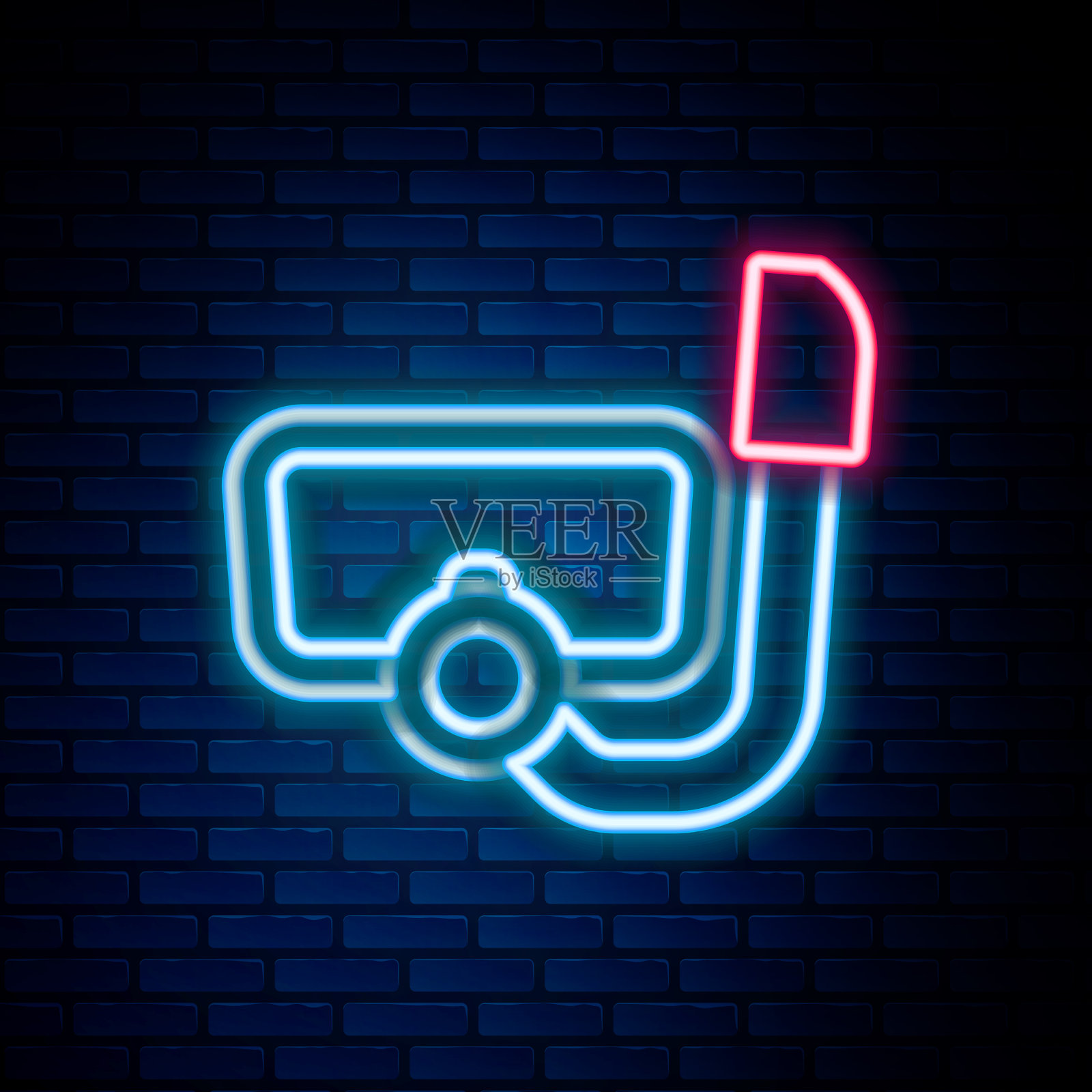 发光霓虹线潜水面罩与浮潜图标插画图片素材