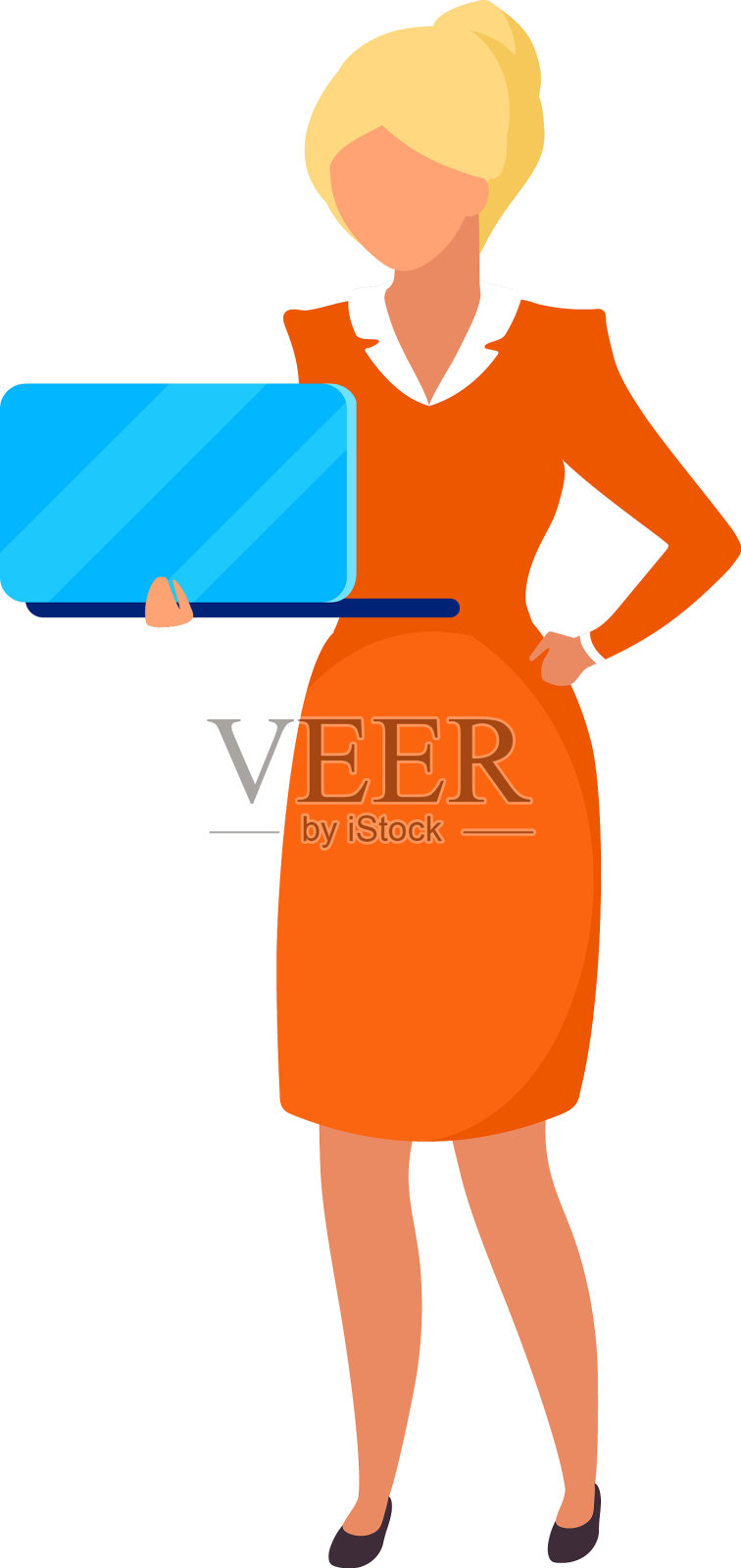 优雅的女人拿着笔记本电脑半平面颜色设计元素图片