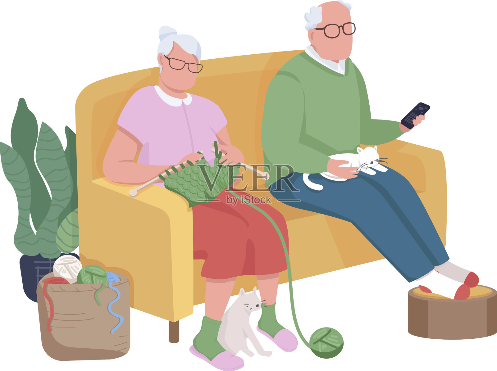 坐在沙发上的领养老金的人设计元素图片