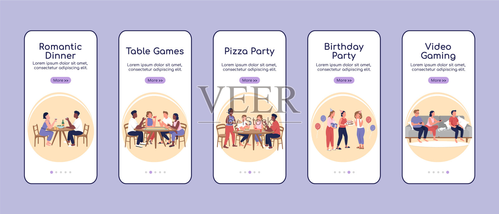 派对类型登机移动应用程序屏幕平插画图片素材