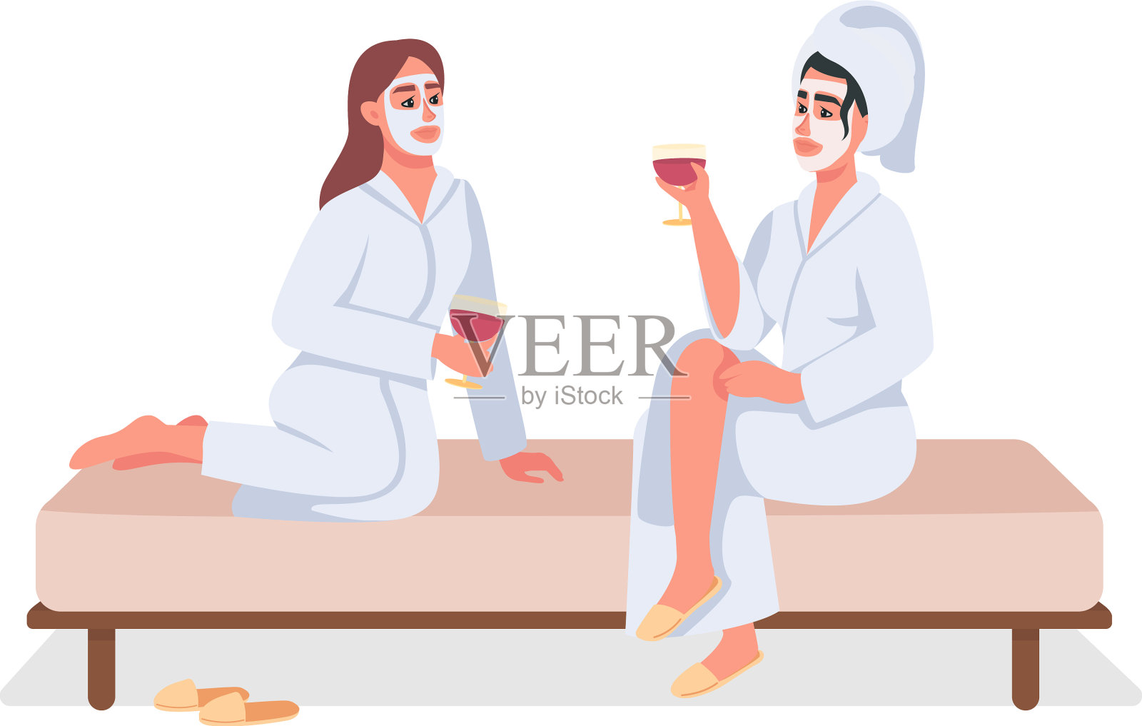 女人在温泉半平颜色的字符设计元素图片