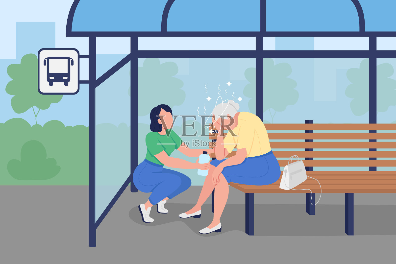 夏季中暑平色插画图片素材