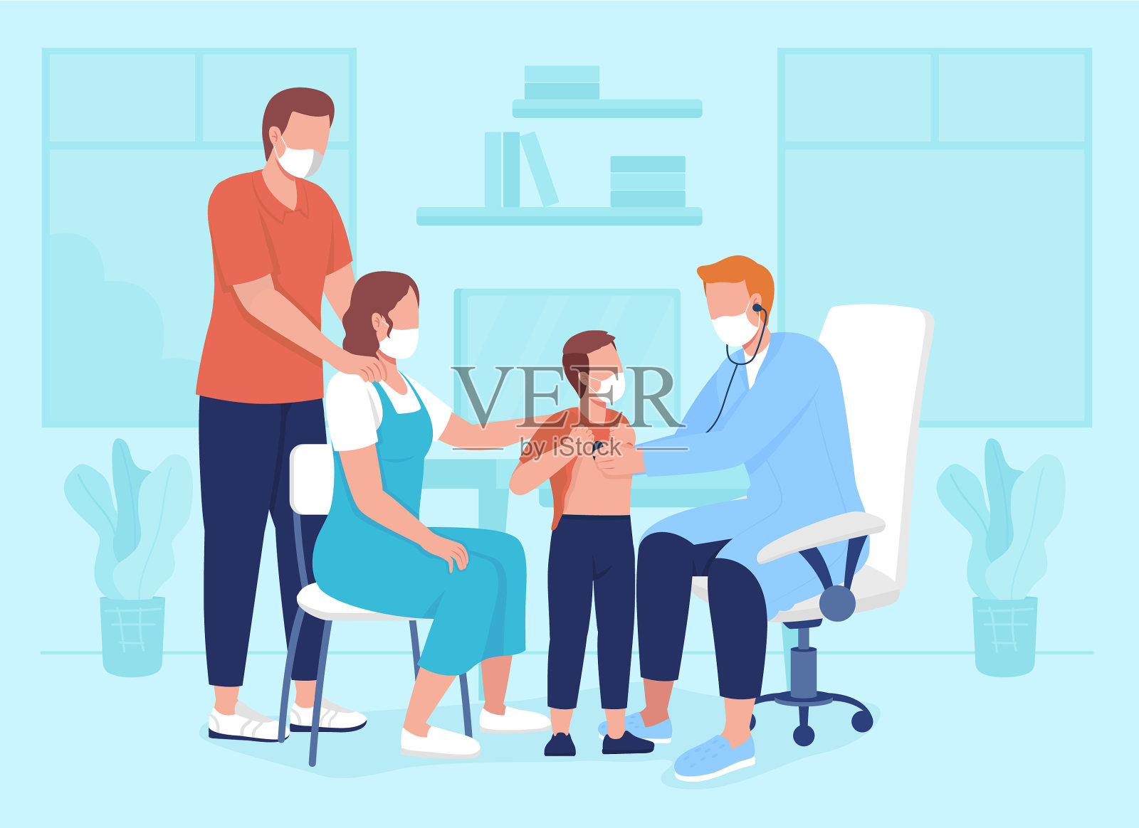 儿科预约平淡颜色插画图片素材