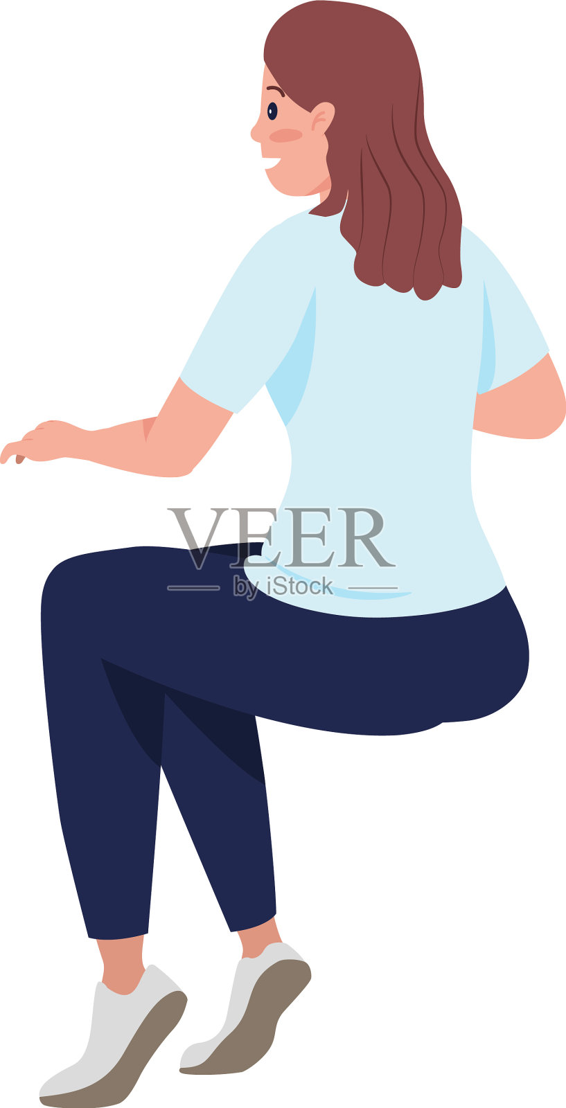 坐着微笑的女人半平色性格设计元素图片