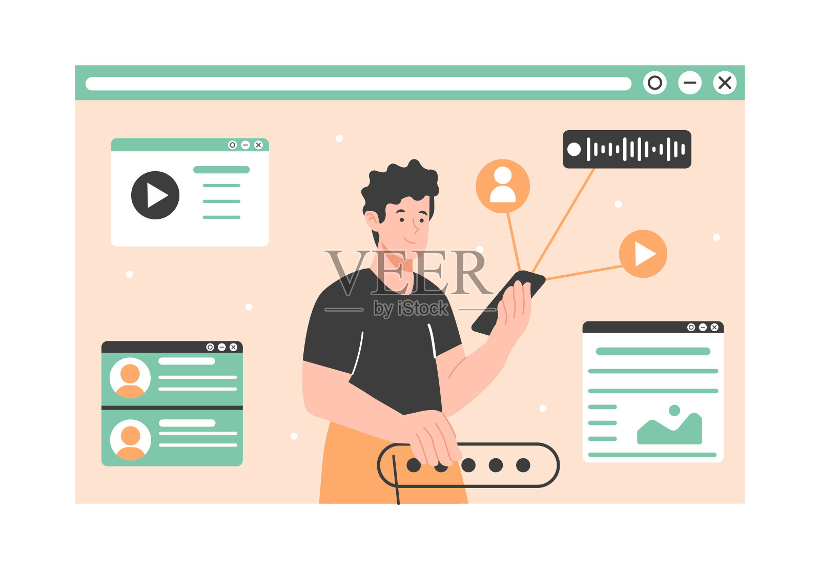 男子看智能手机插画图片素材