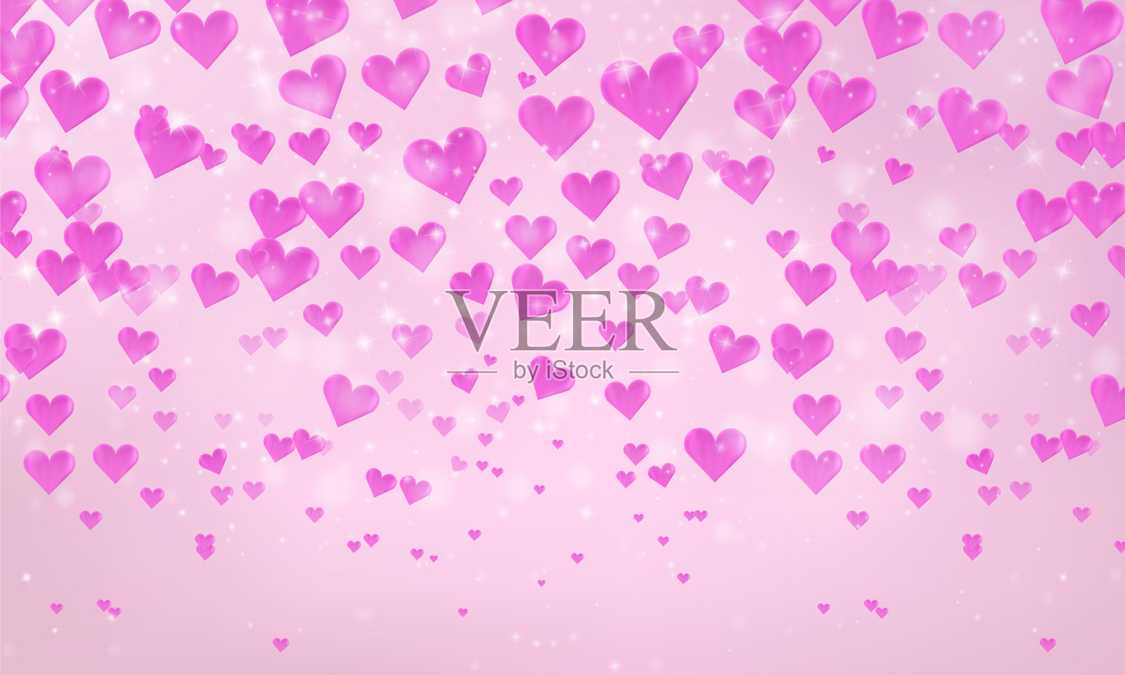 粉色背景上的心形坠落效果插画图片素材