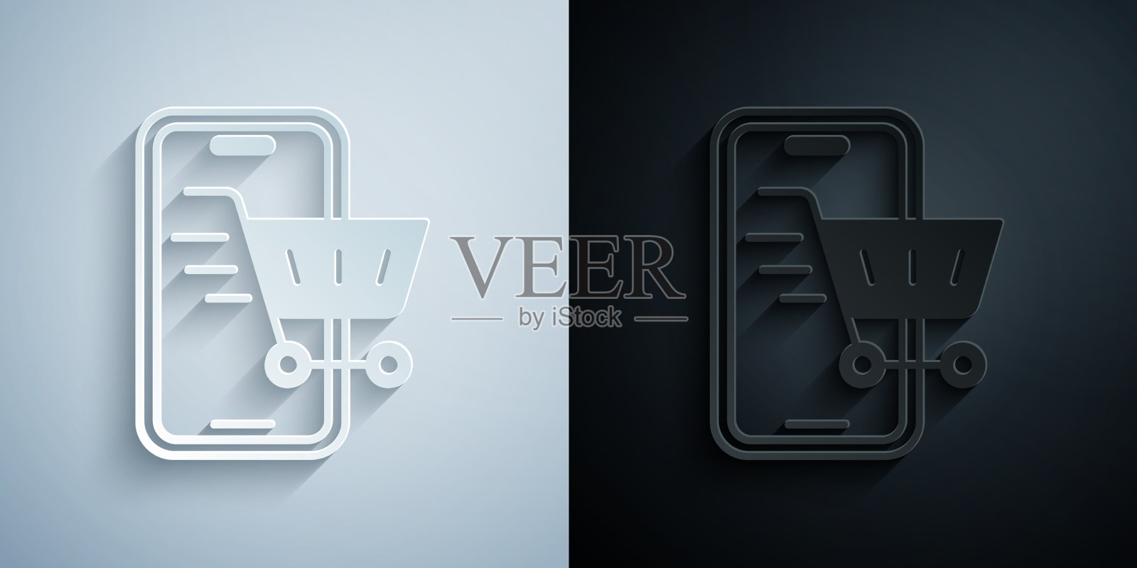 剪纸手机和购物车图标图标素材