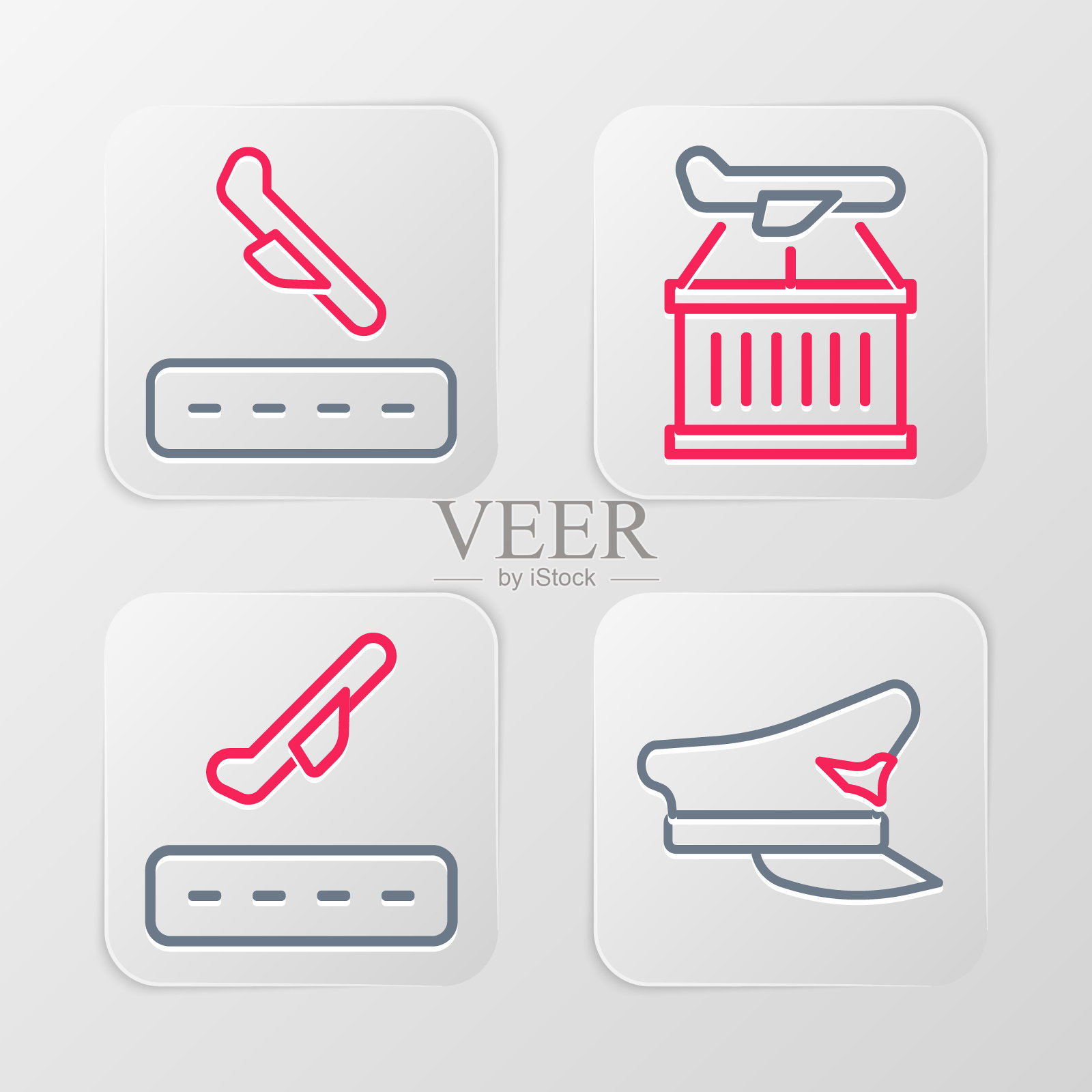 设置线飞行员帽，飞机起飞和降落图标。向量图标素材