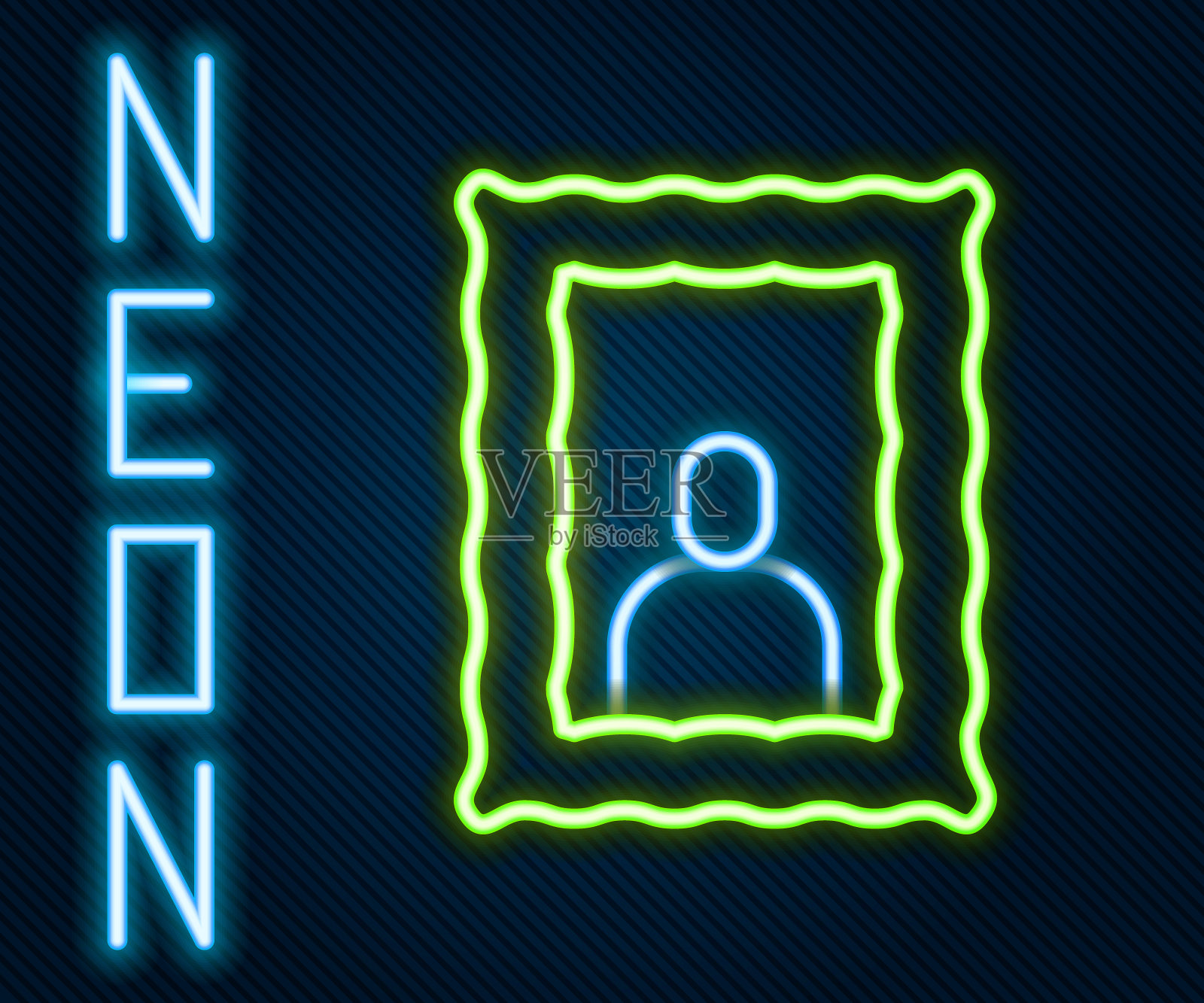 发光霓虹灯线相框上的表图标孤立在黑色背景上。情人节的象征。色彩斑斓的轮廓的概念。向量插画图片素材