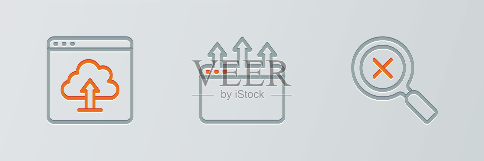 设置行放大镜和删除，云上传和浏览器窗口图标。向量图标素材