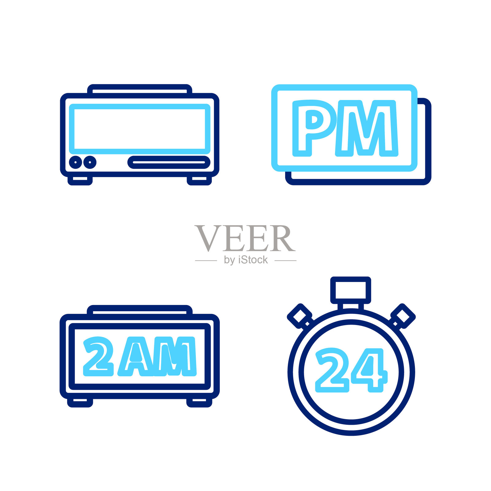 设置行秒表24小时，数字闹钟，时钟下午和图标。向量图标素材