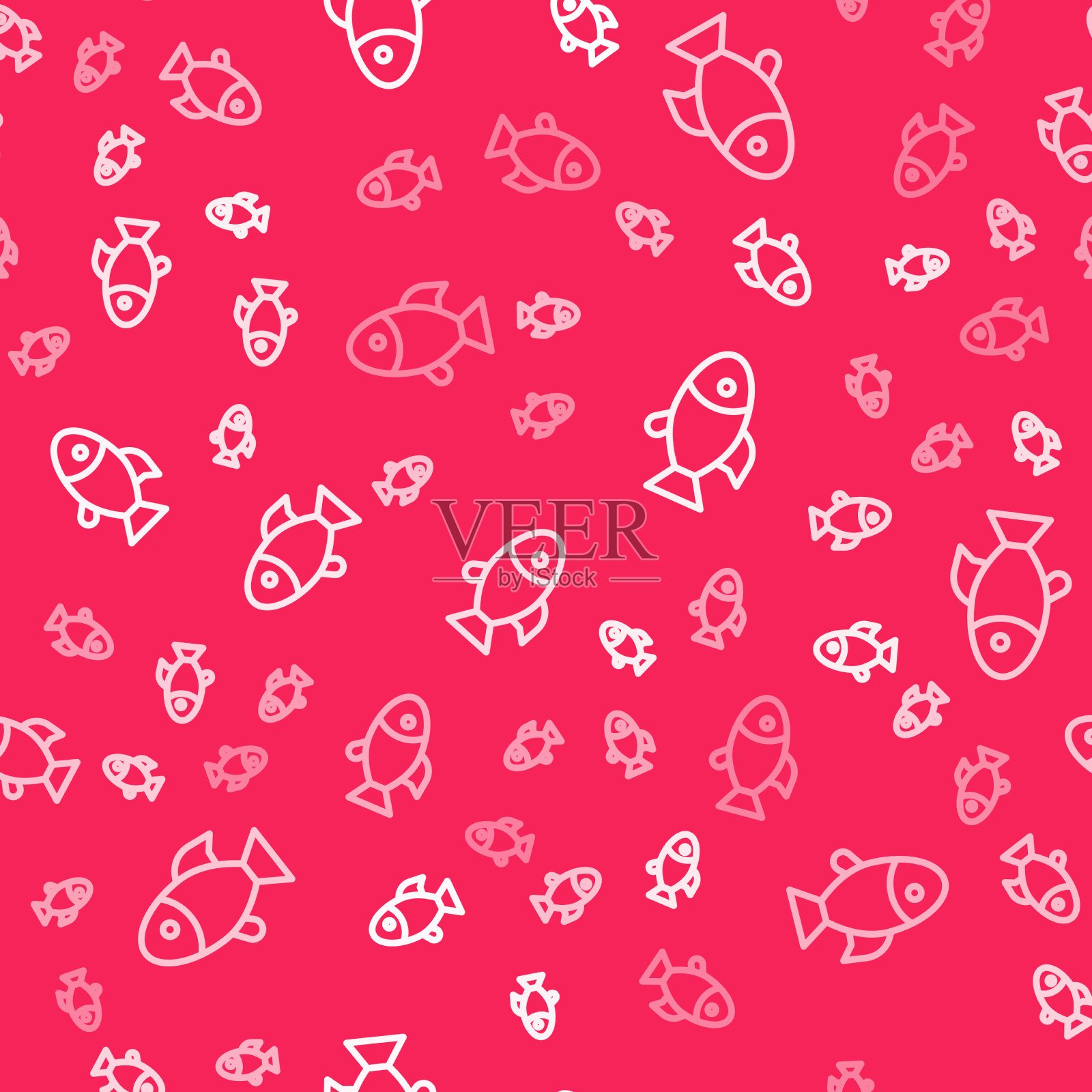 白线鱼图标孤立无缝图案上插画图片素材