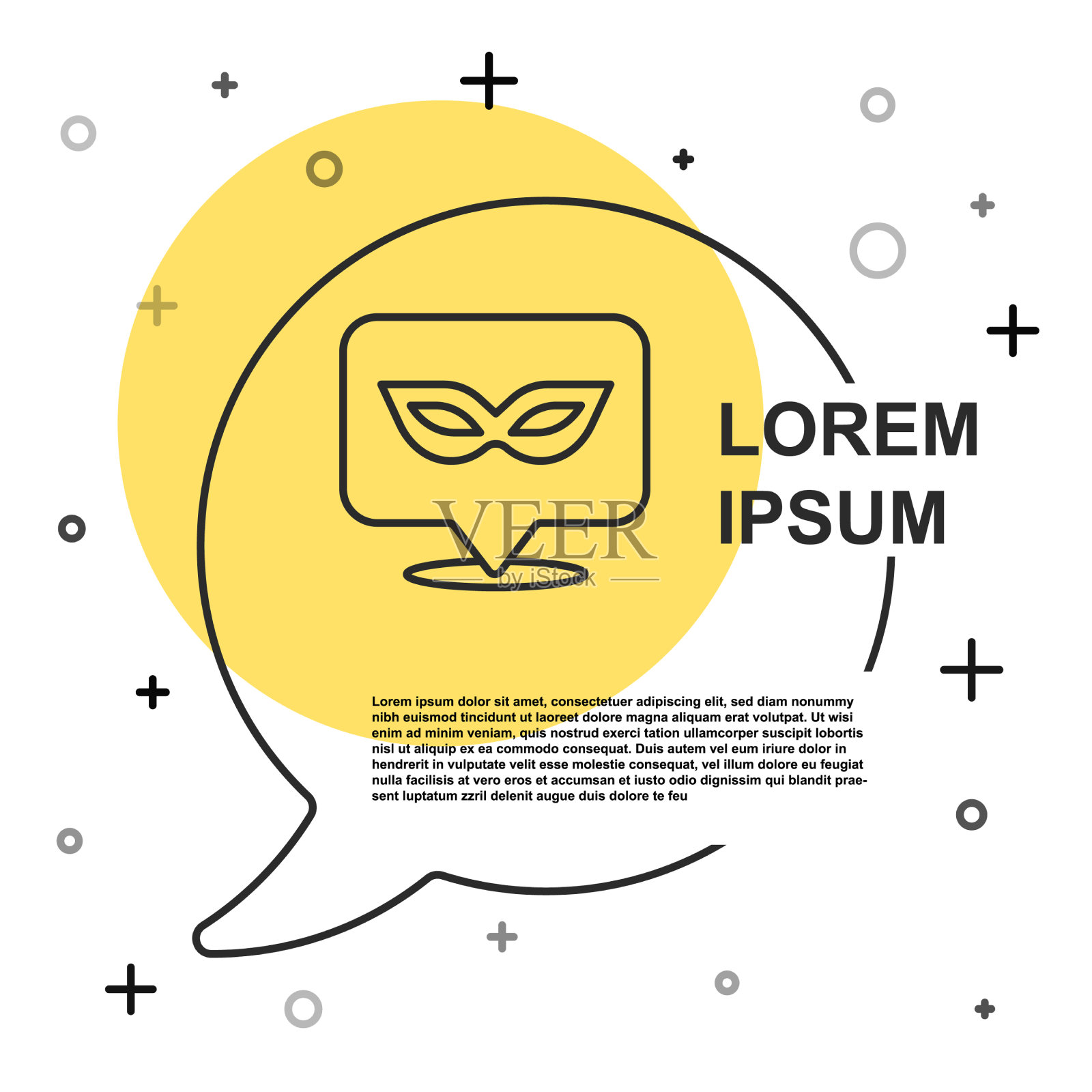 黑色线条嘉年华面具图标孤立在白色上插画图片素材