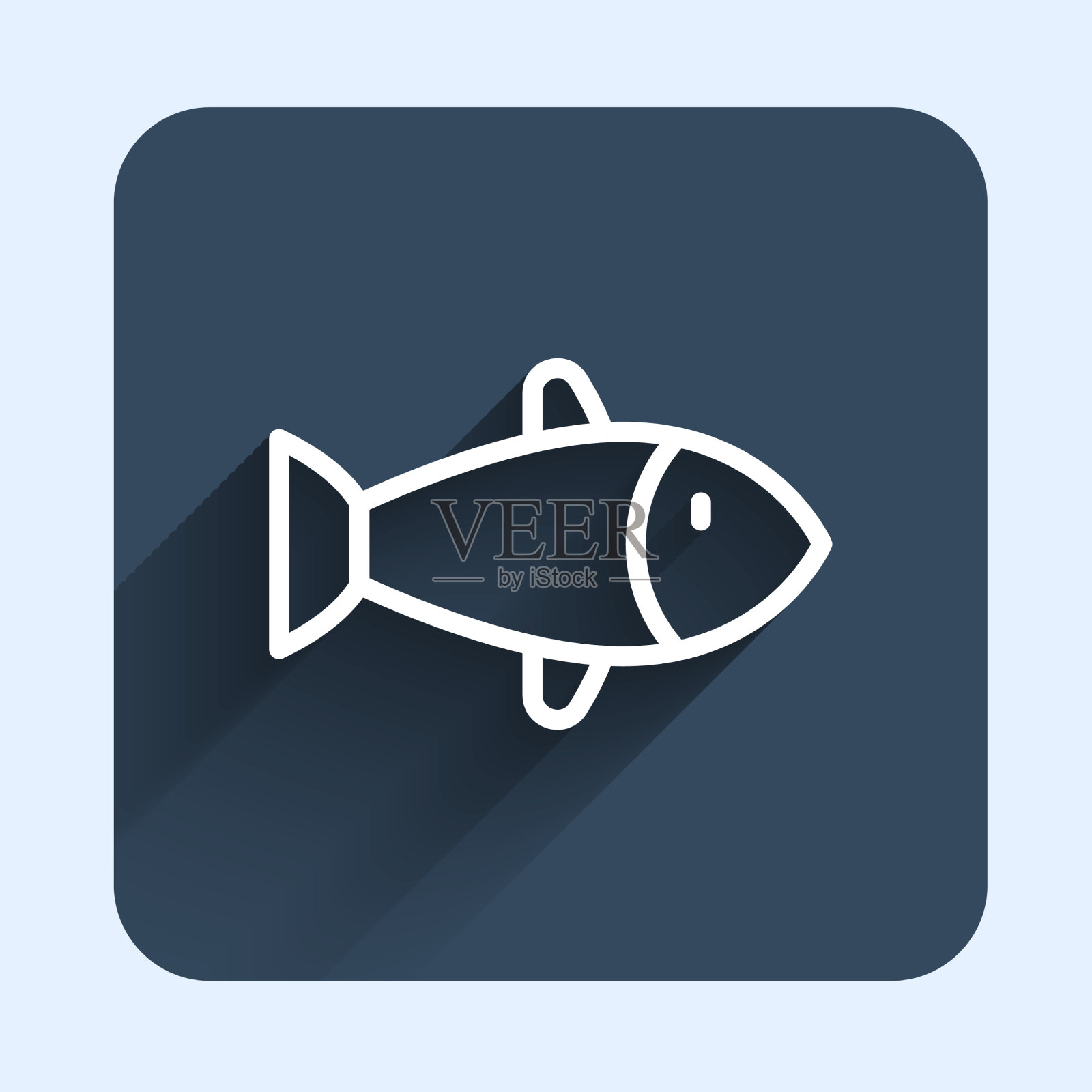 白线鱼图标孤立与长阴影图标素材