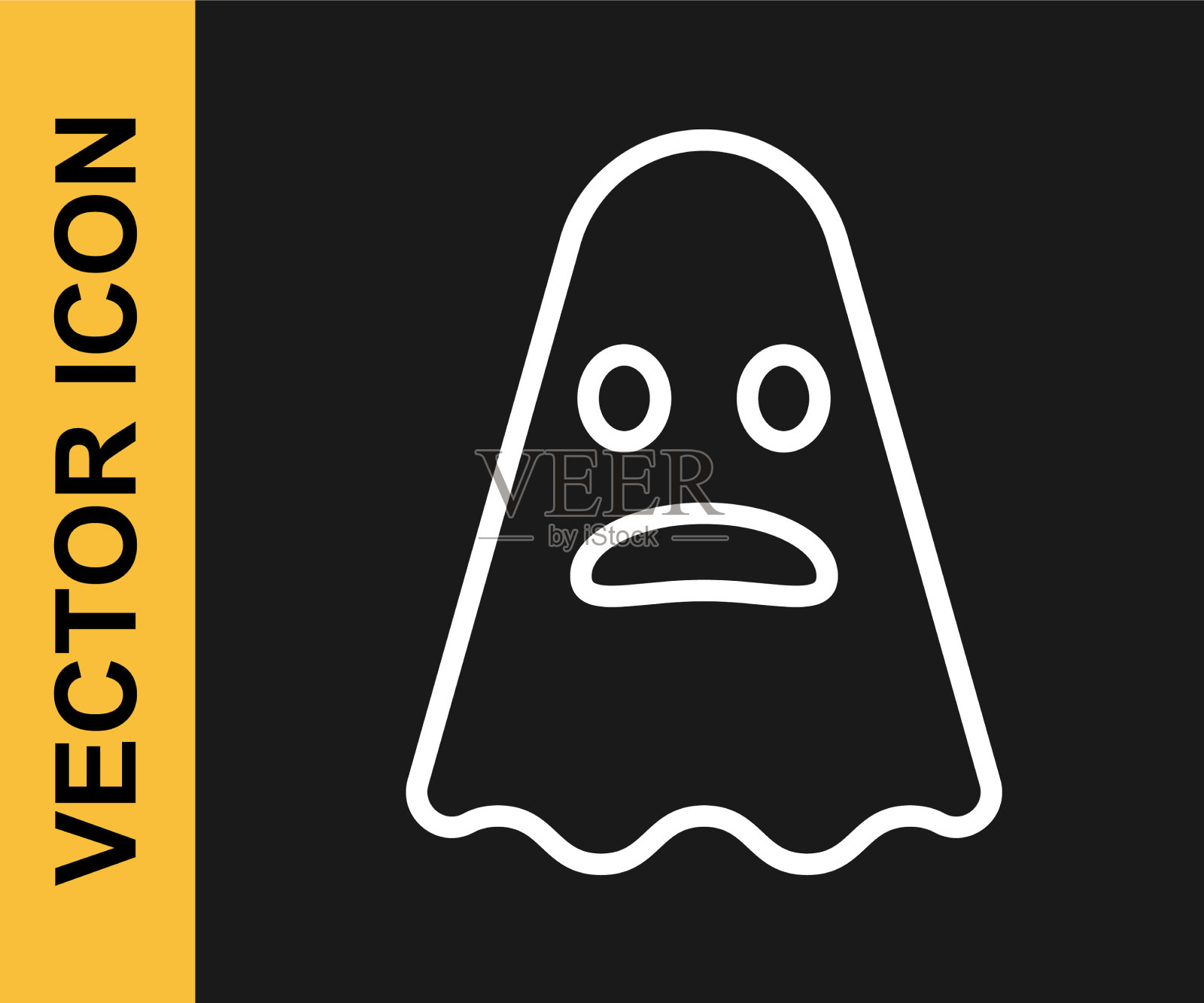 白线鬼图标孤立在黑色背景上图标素材