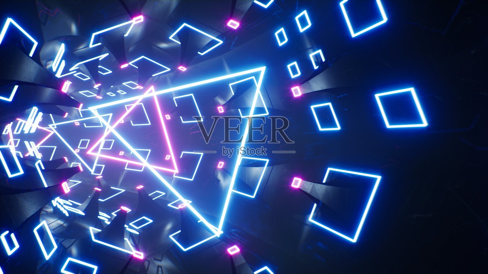 多霓虹灯框架在黑色金属隧道3D渲染照片摄影图片