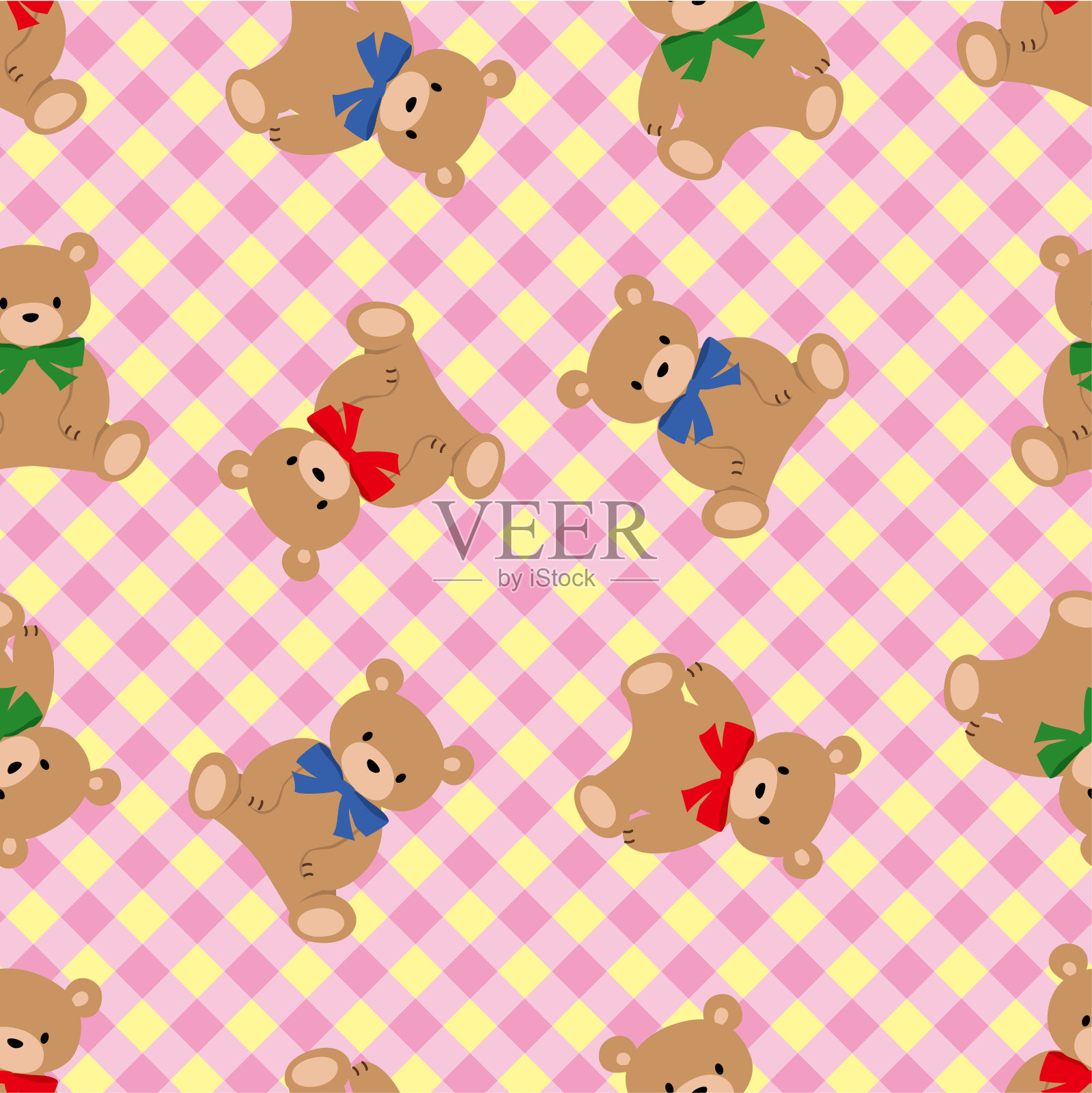 泰迪熊壁纸(无缝图案)插画图片素材