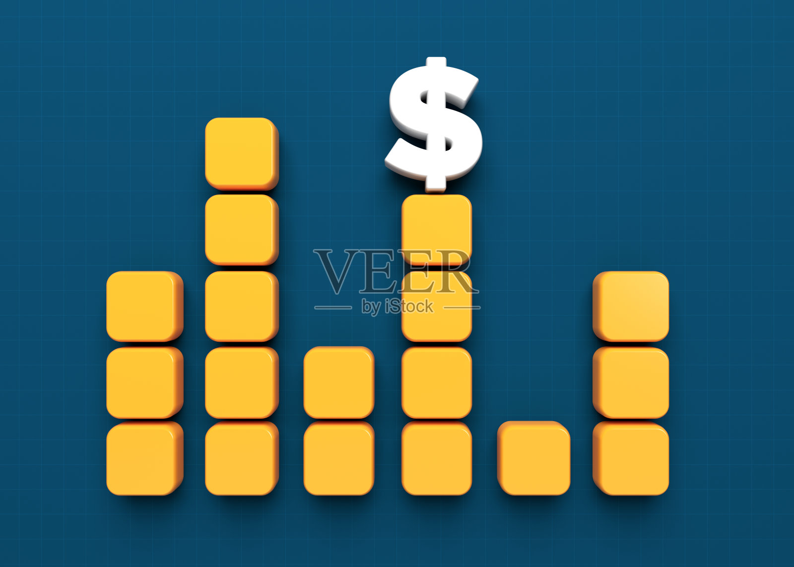 白色美元符号和橙色立方体财务图。照片摄影图片