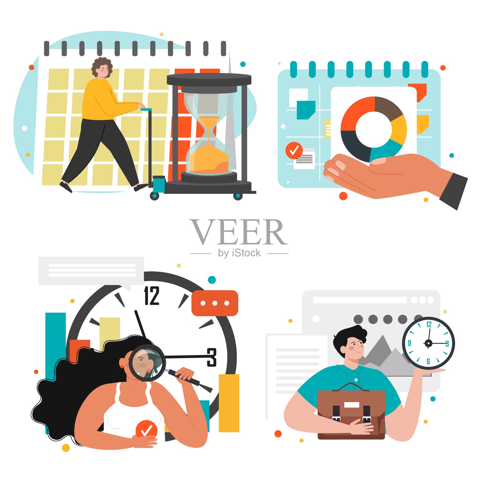 人员管理工作时间，矢量孤立插图。日历，时钟，沙漏，图表。时间管理。插画图片素材