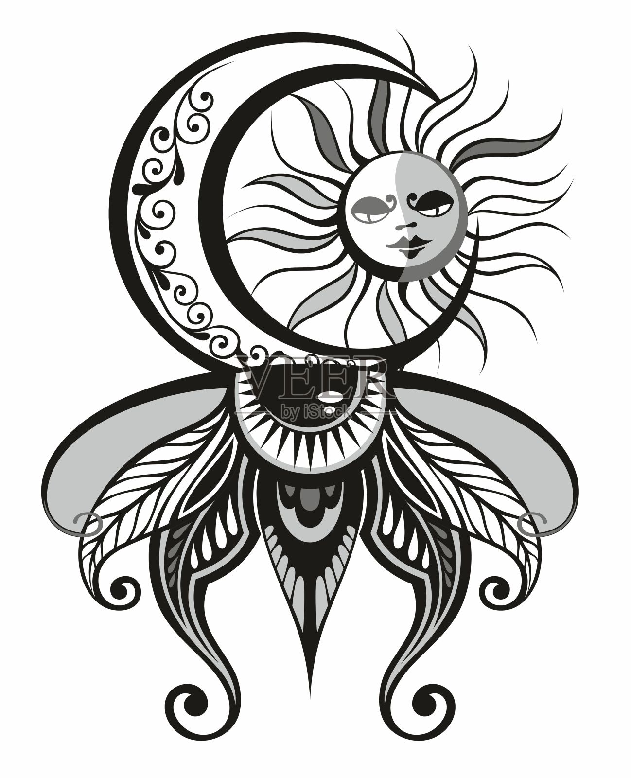 太阳和新月插画图片素材