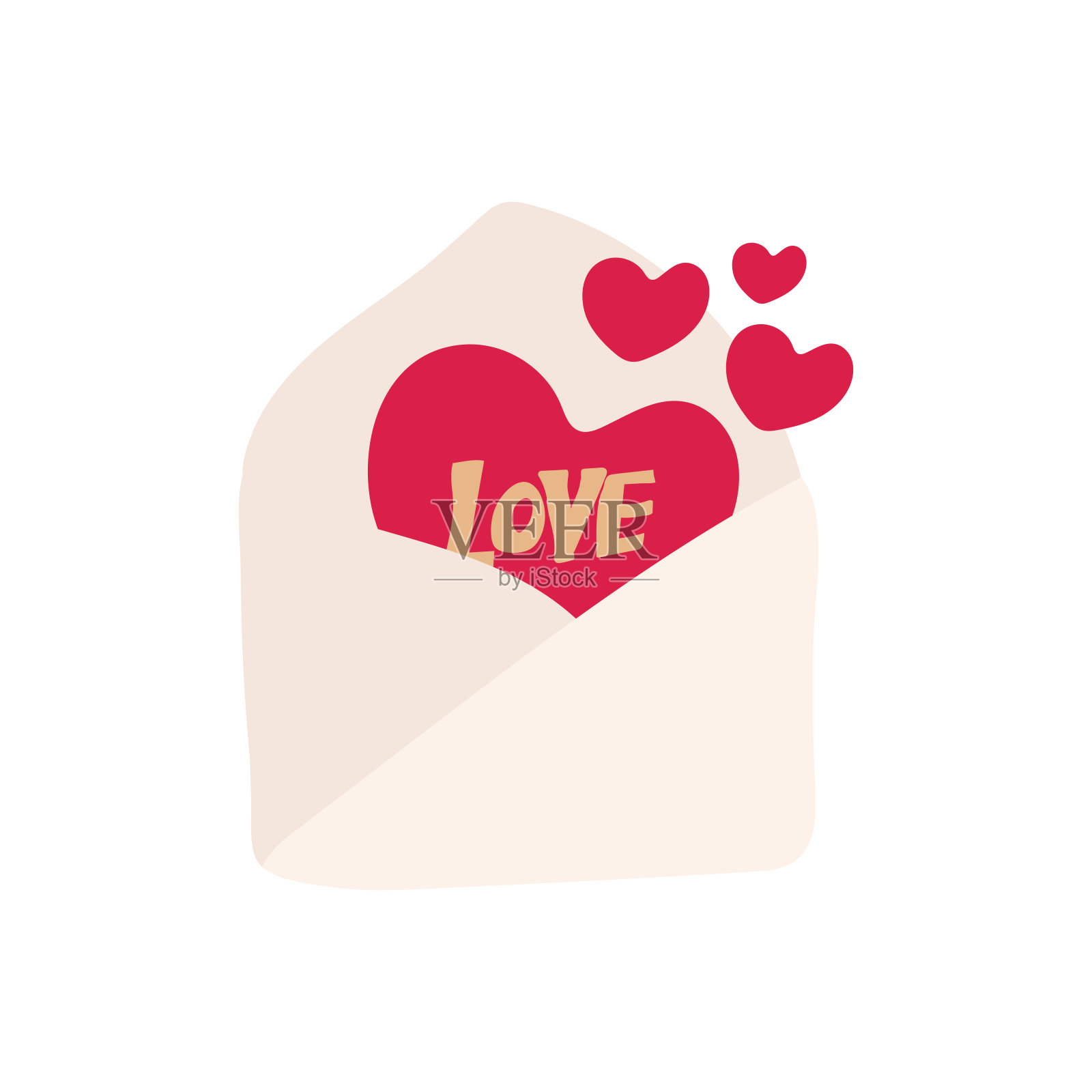 矢量信封与粉红色的心节日的心的纸屑。情人节矢量插图的设计。插画图片素材