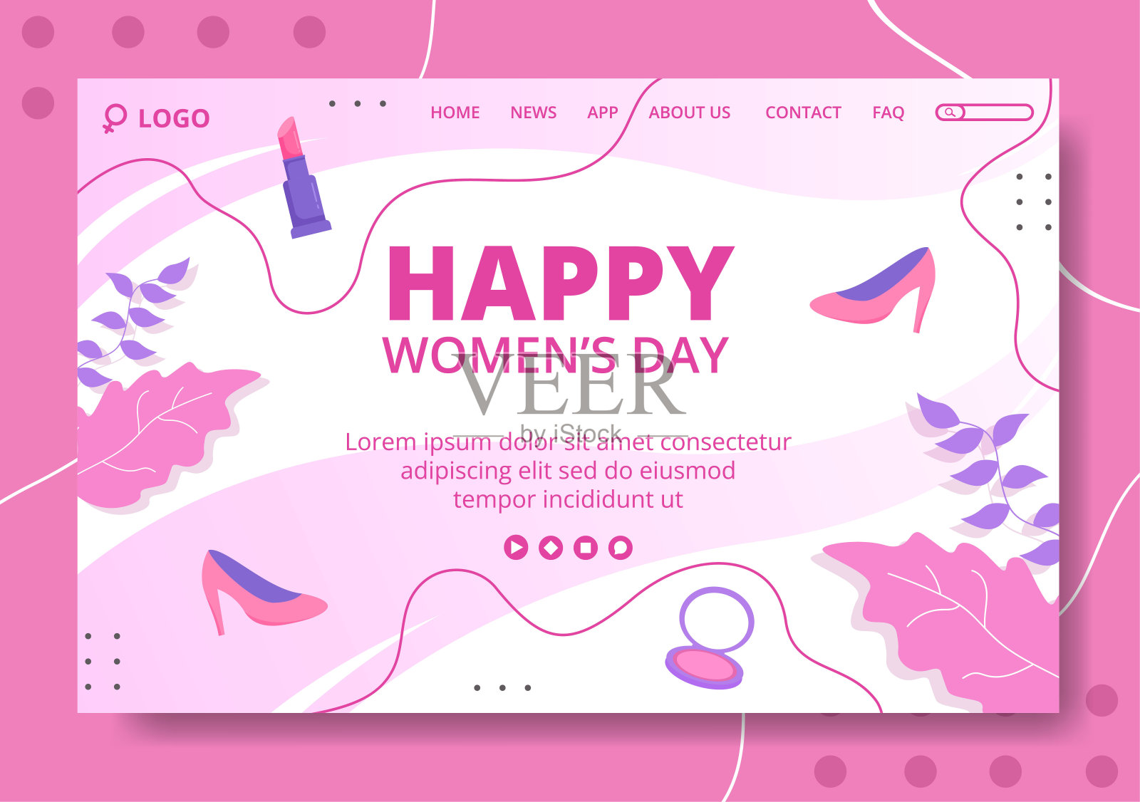 妇女节登陆页面模板平面插图编辑广场背景适合社交媒体，贺卡和网络广告插画图片素材