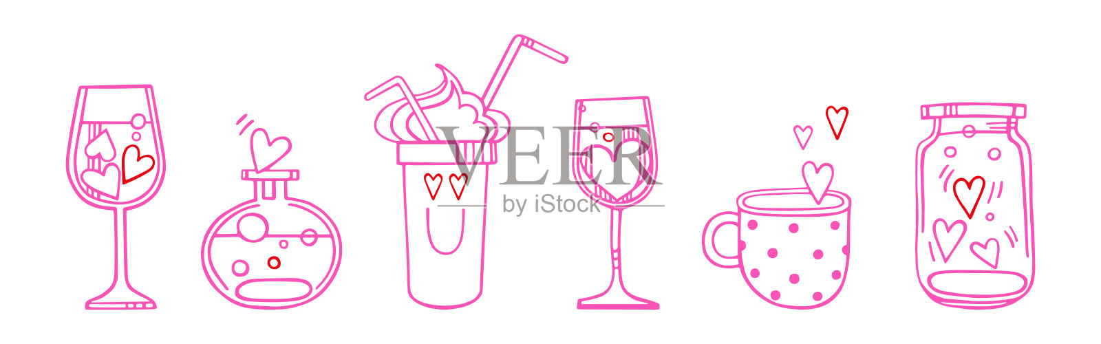 一套爱情饮料。插画图片素材